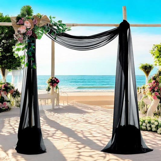 MDS Halloween Chiffon Draping Fabric - 1 Panel, 30" Wide x 20ft Long - Sheer Spooky Arbor & Canopy Drapery for Haunted House Backdrops, Party Ceilings, DIY Costumes & Themed Events - Black