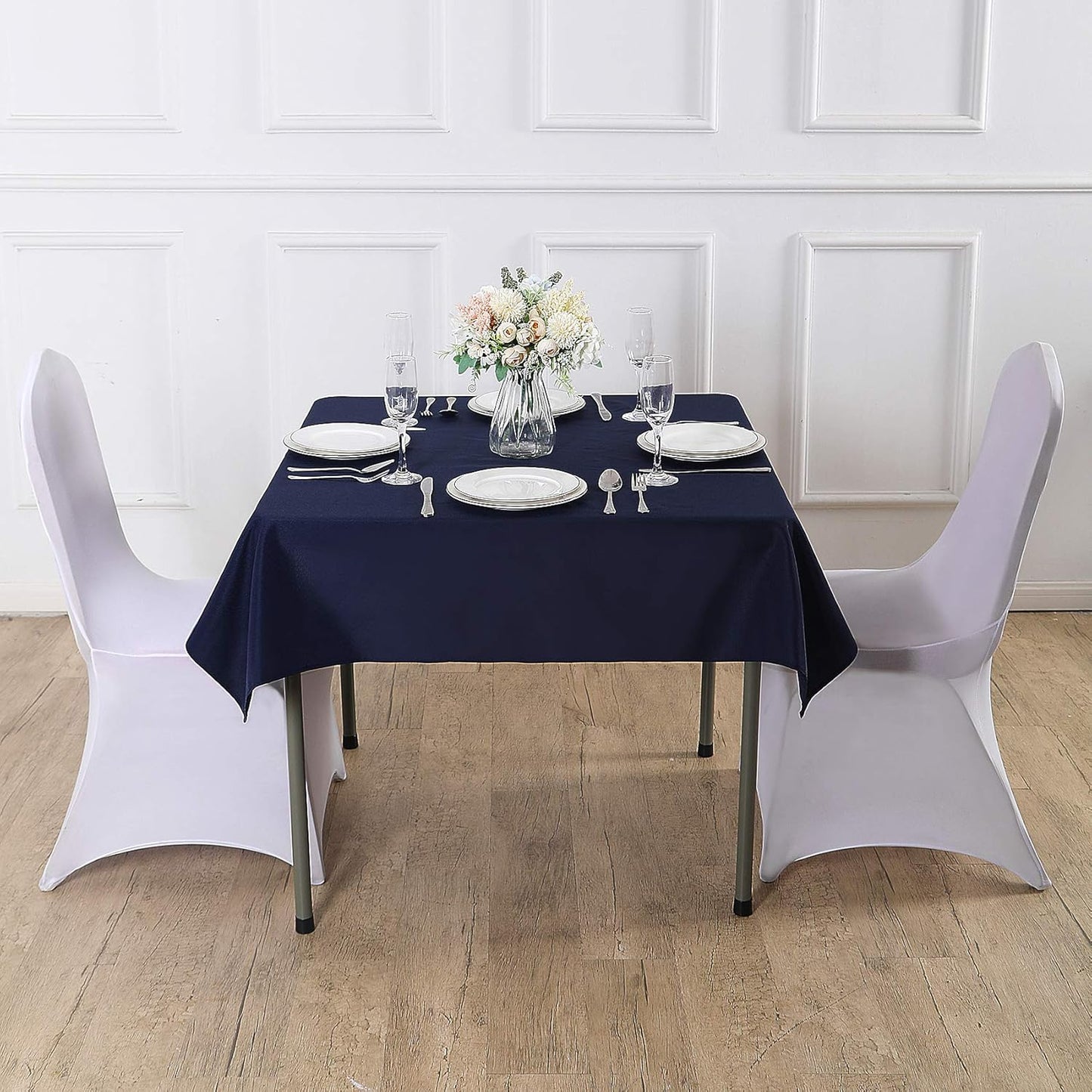 Cupuamon Square Tablecloth 52x52 inch Washable Polyester Fabric Table Cloth for Wedding Party Dining Banquet Decoration（52x52,Navy）