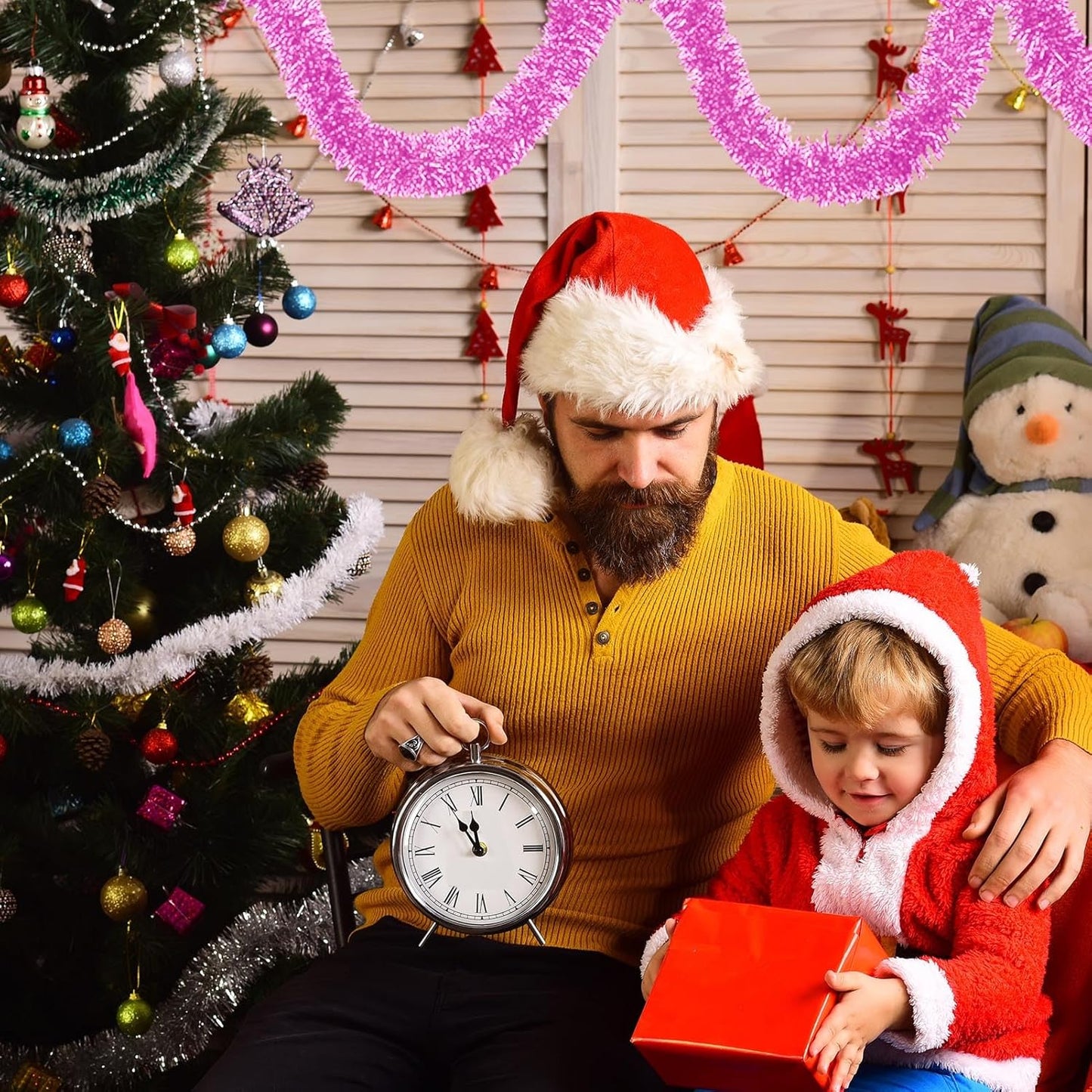 25 Feet Macaron Pink Christmas Tinsel Garland, Metallic Foil Twist Garland Wall Hanging Tinsel Banner Backdrop for Parade Floats, Easter, Mother's Day, Birthday Party Decorations (4in x 25ft)