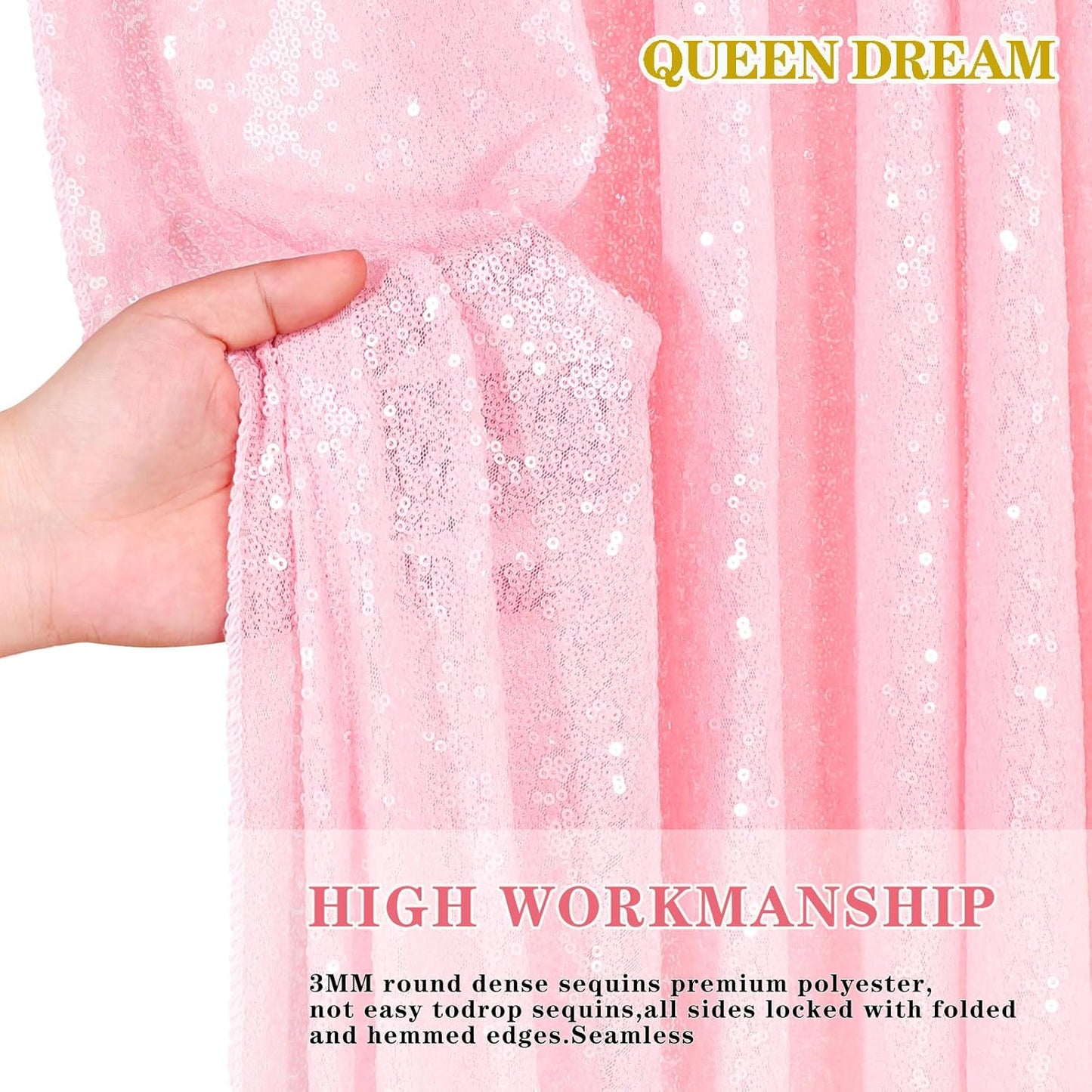 QueenDream Sparkly Sequin Tablecloth - Pink Table Cloth 50x80 Inches Rectangle Table Overlay Fabric for Birthday Parties Baby Shower Decoration