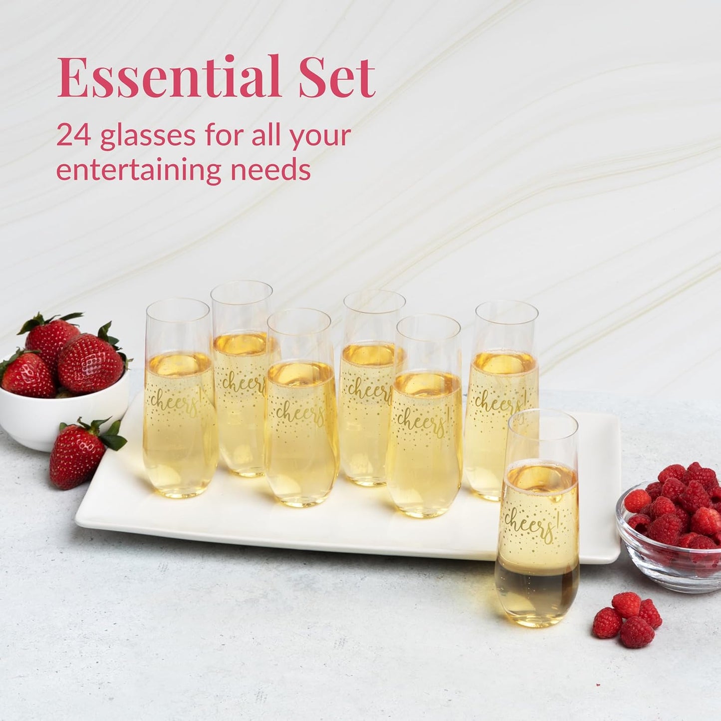 Prestee 24 Pack Stemless Plastic Champagne Flutes - 9 Oz Disposable Cheers Toast Cups for New Years Eve - Shatterproof Drinkware for Cocktails, and Mimosa Bar Supplies