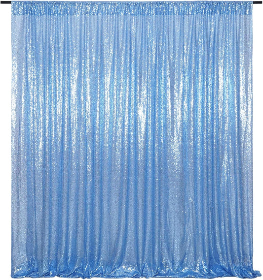 Poise3EHome Baby Blue Sequin Backdrop Curtain,8FT x 10FT Sequin Photography Backdrop Curtain for Party Decoration