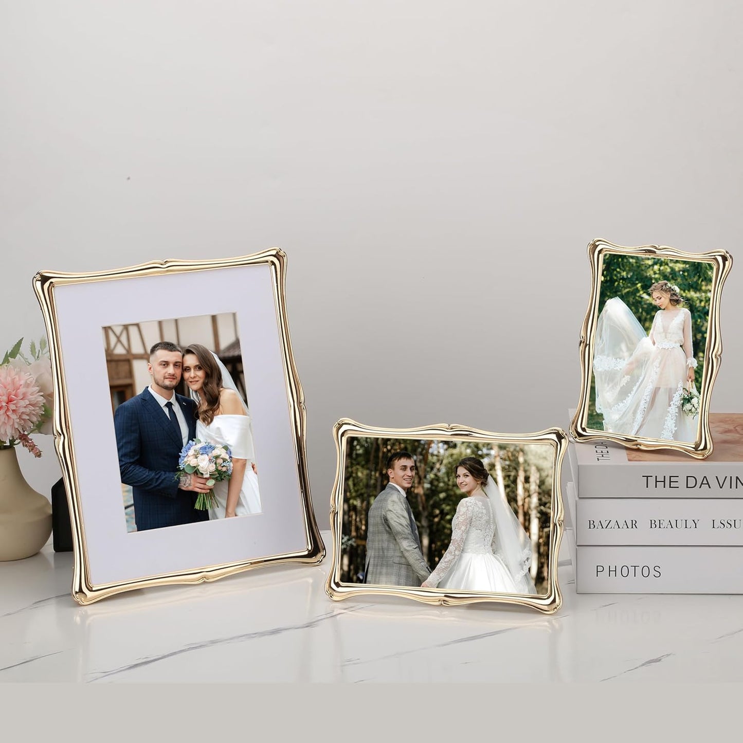 8 x 10'' Premium Alloy Gold Photo Frame with Acid Free 5x7'' Mat - High-End Décor Metal Frames 5x7'' with Black Velvet Back