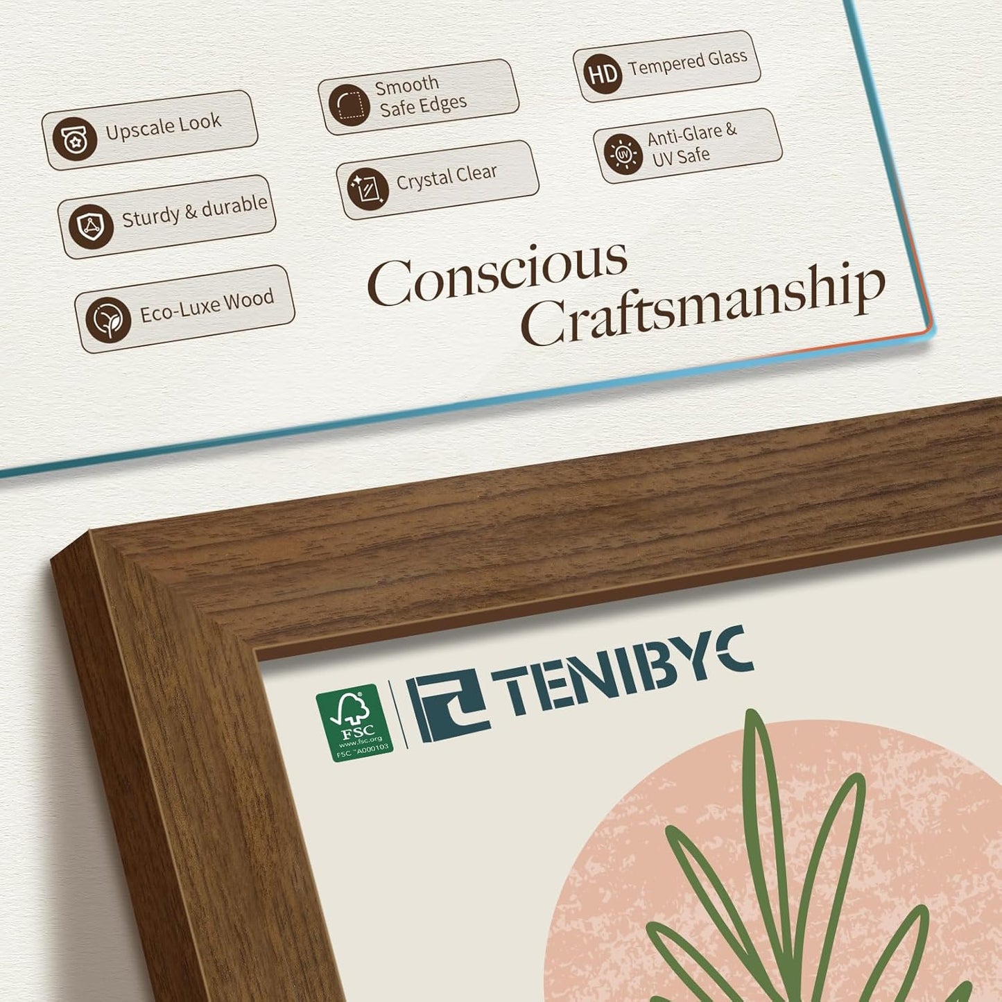 8x10 Picture Frame Set - 3 Pack, Brown Woodgrain, Wood Photo Frame, HD Tempered Glass, Gallery Photo Frame, Table or Wall Display