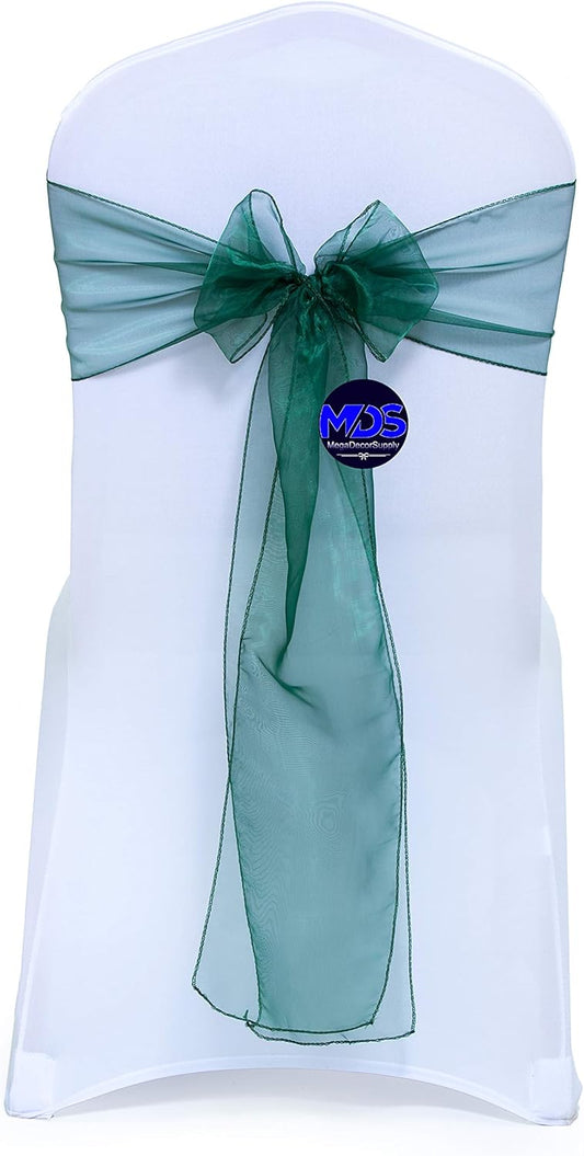 MDS Pack of 300 PCS Organza Chair Sashes Wider Dining Chair Bows Ribbon Tie Back for Wedding Party Birthday Bridal Shower Reception Event Banquet Home Chair Cover Decoration - Hunter Green
