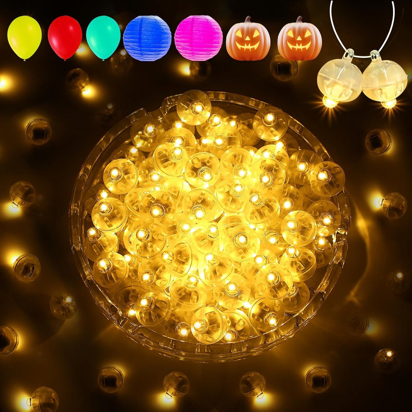 Aogist 50Pcs Balloon Lights with Hook,Long Standby Time,Waterproof Mini Light for Birthday Party Wedding Christmas Halloween Easter Decorative (Steady, Warm White)