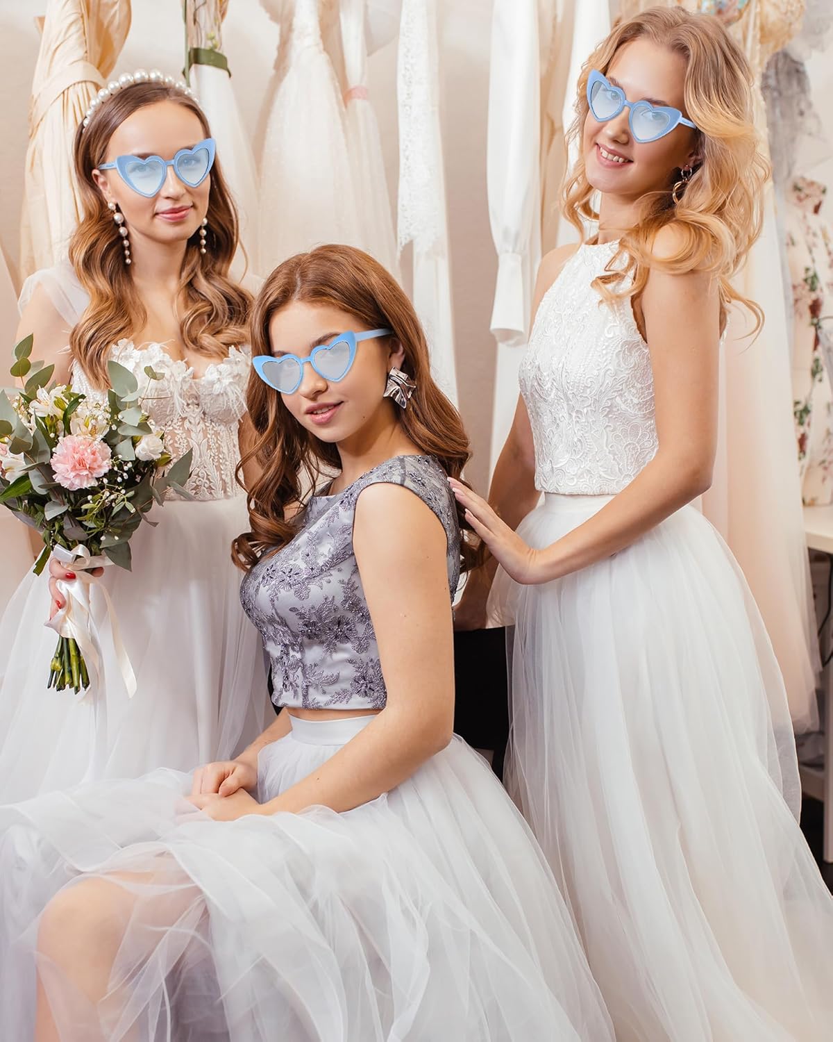 Flutesan 20 Pairs Retro Heart Sunglasses Vintage Cat Eye Heart Glasses Women Bachelorette Bride Sunglasses Bulk