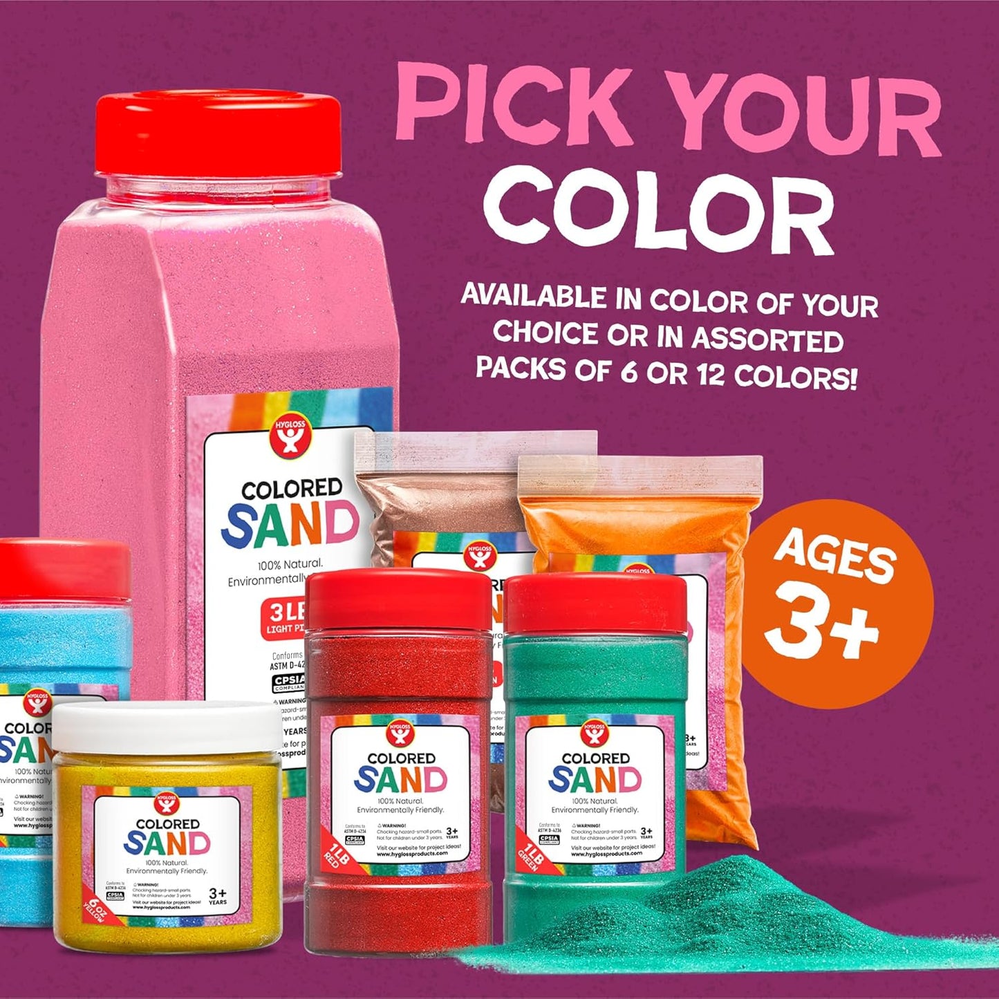 Hygloss Colored Sand for Crafts - 15 lb Bottle, Orange - Vibrant Colorful Fine Sensory Play Sand Art Kits for Kids - Classroom Activities for Children 3 4 5 6 7 8 9 10 11 12 - Safe for Ages 3+