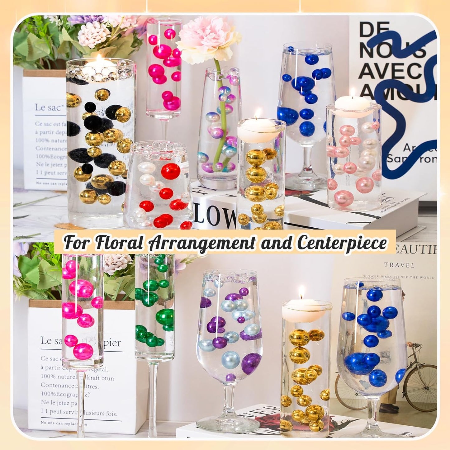 300Pcs Pearl Vase Filler, Lightblue No Hole Faux Pearl Beads for Centerpieces Vases, Candle Centerpieces, Wedding Birthday Party Home Decor 8/10/14/20mm