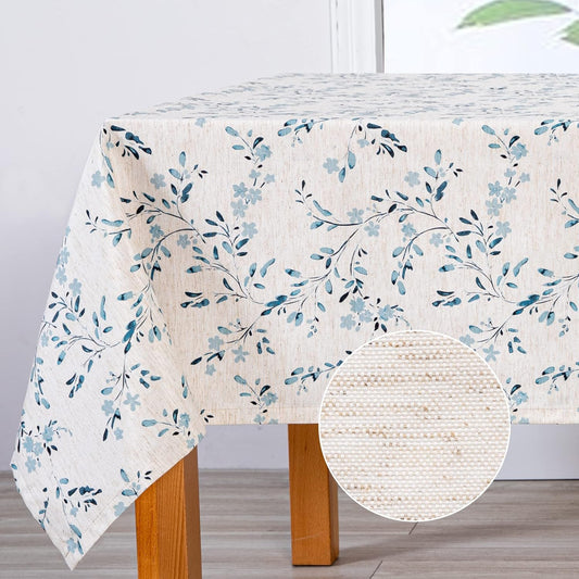 Mysky Home Rectangle Table Cloth 60x120 Inch - Spring Summer Floral Tablecloth, Waterproof Linen Fabric Oblong Table Cloth for Kitchen Dining Tablecloth for 6 Feet Table Blue, Small Blue Flower Design