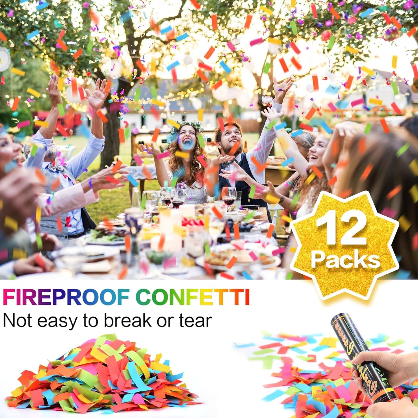 Confetti Cannon Multicolor 12 Pack Biodegradable Confetti Popper Party Confetti Shooters12 Inch Confetti Popper Cannons Confetti Poppers for Wedding,Birthday,Graduation, New Years Celebration