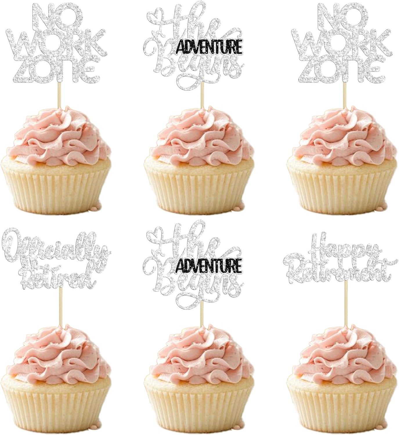 24Pcs Happy Retirement Cupcake Toppers Officially Retired Cake Toppers No Work Zone Adventure Begins Cupcake Picks Retirement Theme Farewell Birthday Party Decorations Supplies Silver