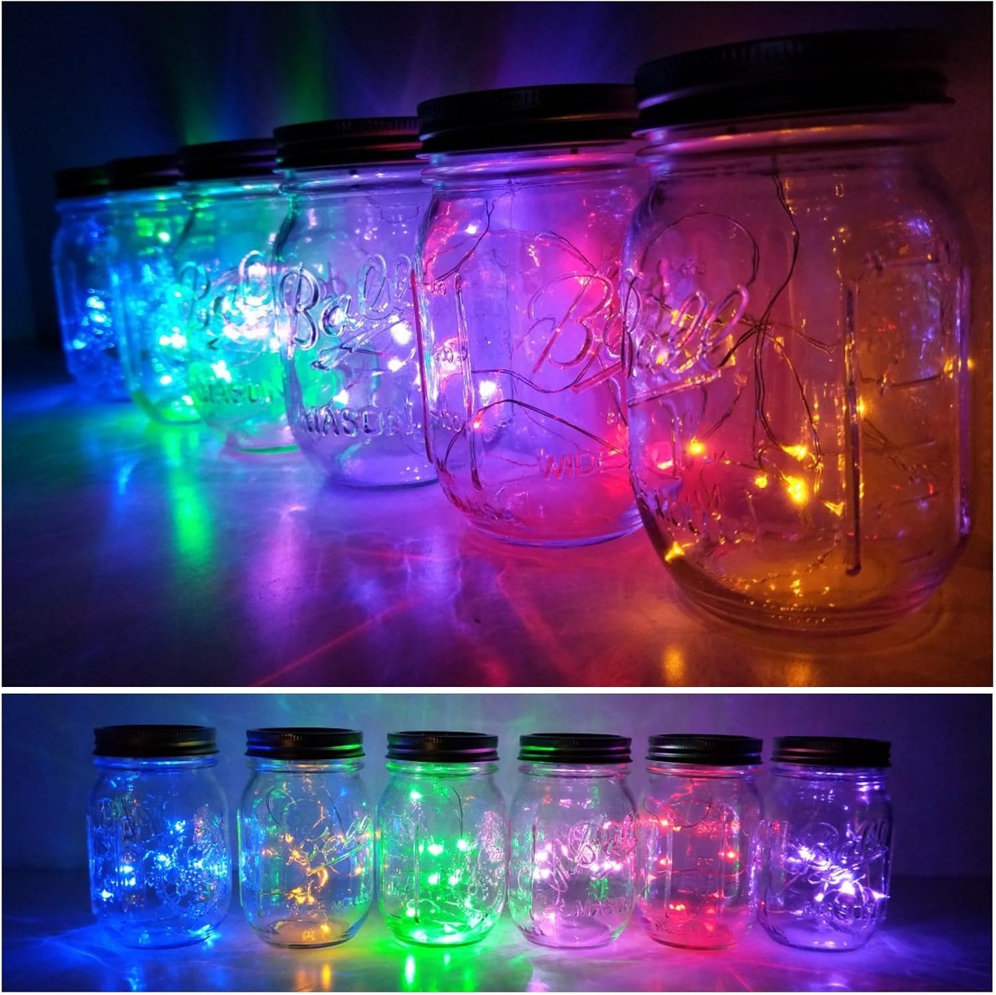 6 Pack Mason Jar Lights, 10 LED Solar Multi-Colored Fairy String Lights Lids Insert for Garden Deck Patio Party Wedding Decorative Lighting Fit for Regular Mouth Jars