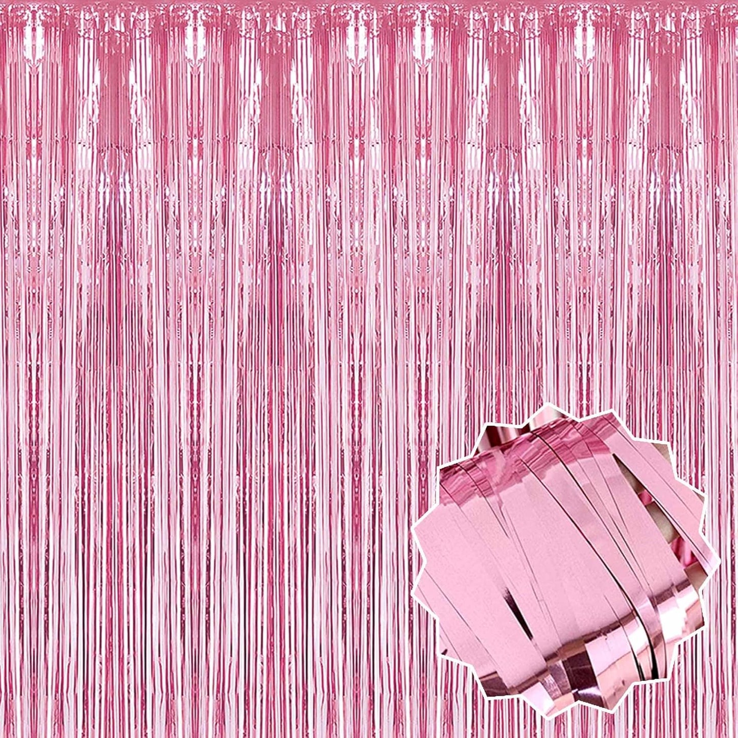 3 Pack Pink Foil Fringe Curtains Backdrop, 3.28 x 9.8 Ft Metallic Streamers Tinsel Curtains Background for Photo Booth, Birthday, Halloween, Christmas, Thanksgiving, New Year Party Decorations