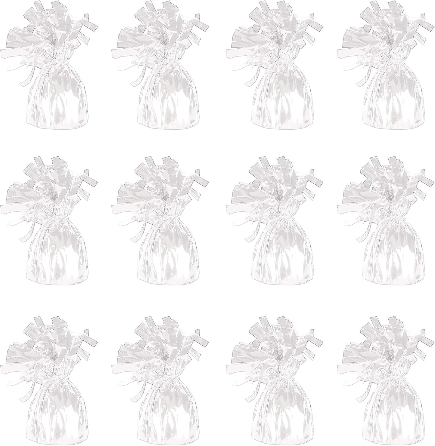 ROYALHOUSE Metallic Plastic Wrapped Balloon Weights for Party Decorations, 12 Pcs (White)