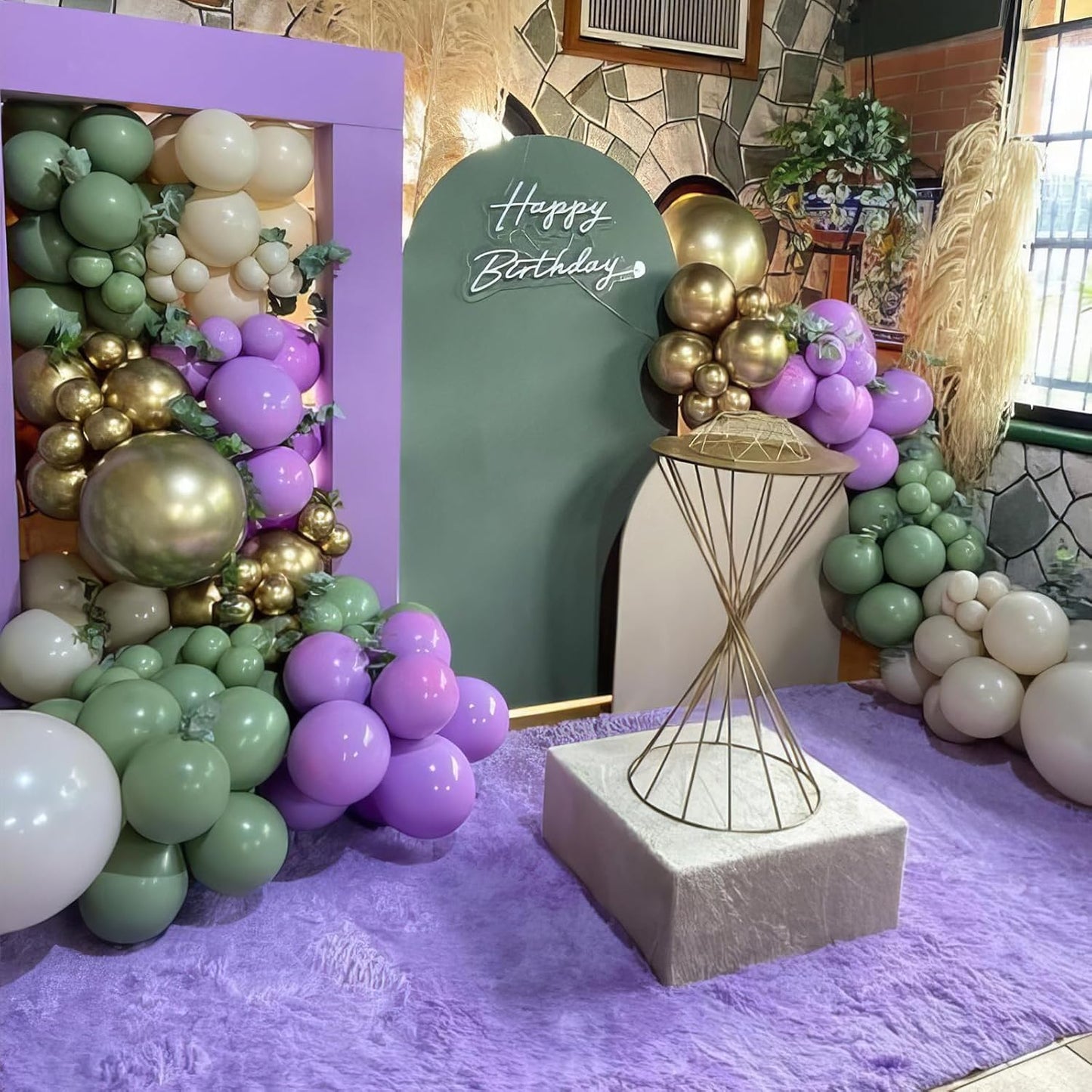 Purple and Sage Green Balloons, Purple Lavender Sage Balloon Cream White Gold Balloons, Light Metallic Purple Gold Balloon for Boho Birthday Wedding Graduation Party Baby Shower Decoration