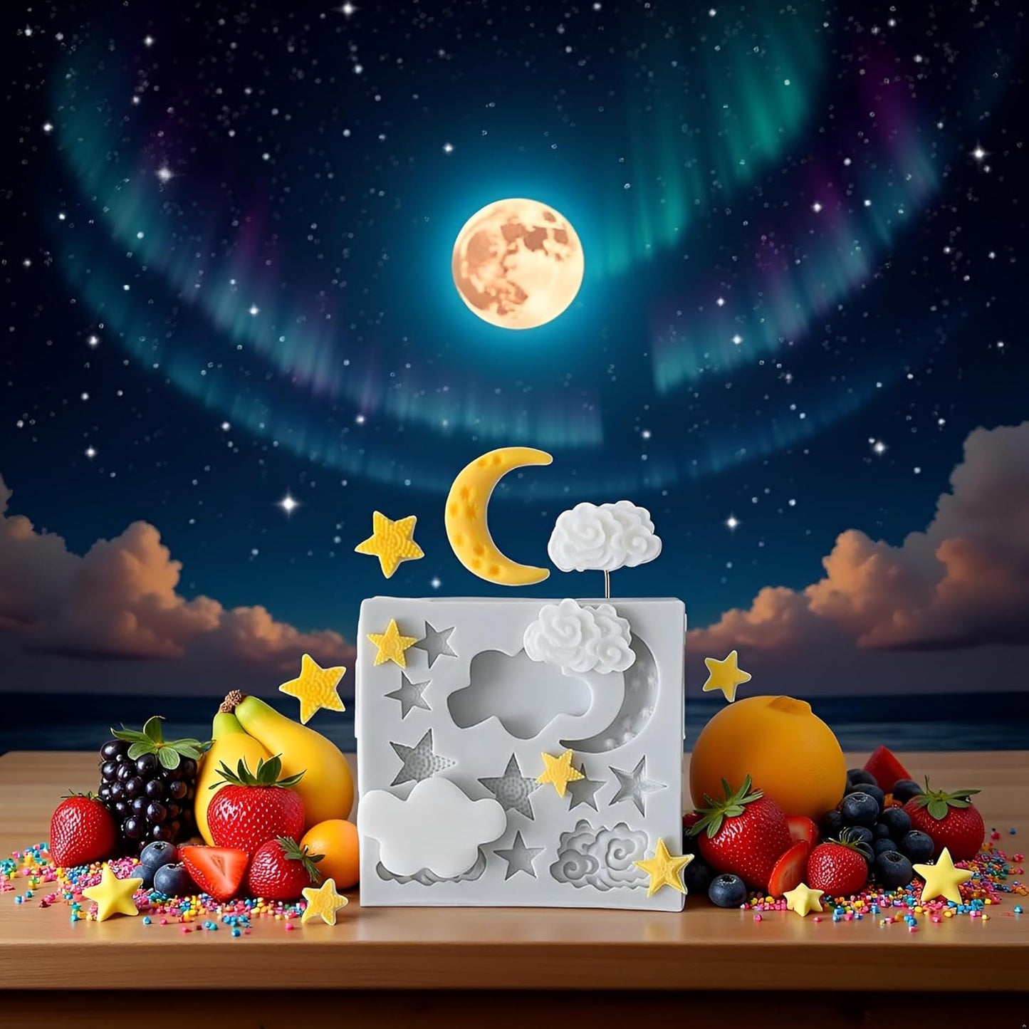 1Pc Star Moon Clouds Shaped Silicone Fondant Molds, Candy Chocolate Molds for DIY Cake Fondant Cookie Cloud Fondant Mold Moon For Candy Baking Sugar Cakes Decorating Candy Making Supplies