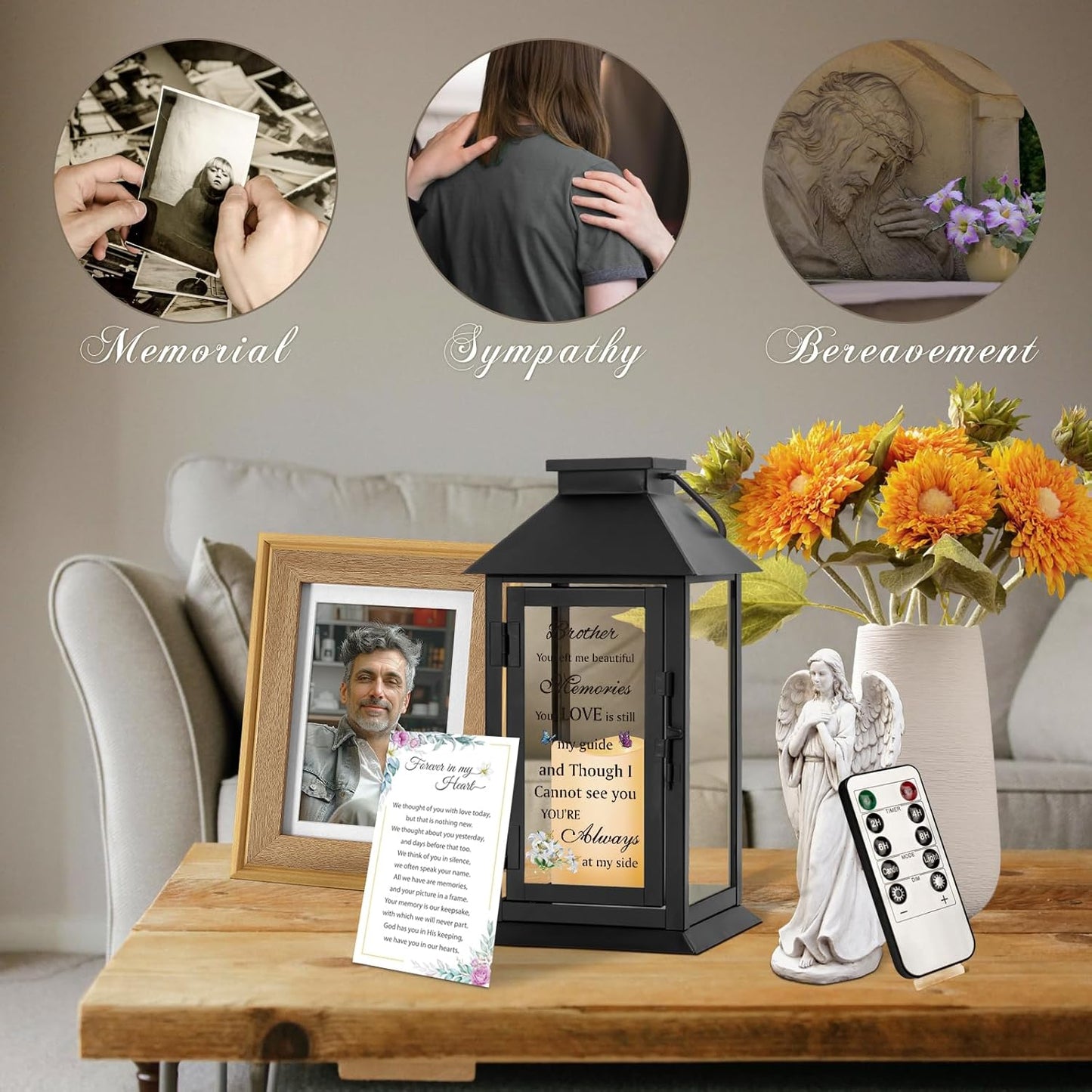 Memorial Lantern for Brother with LED Candle