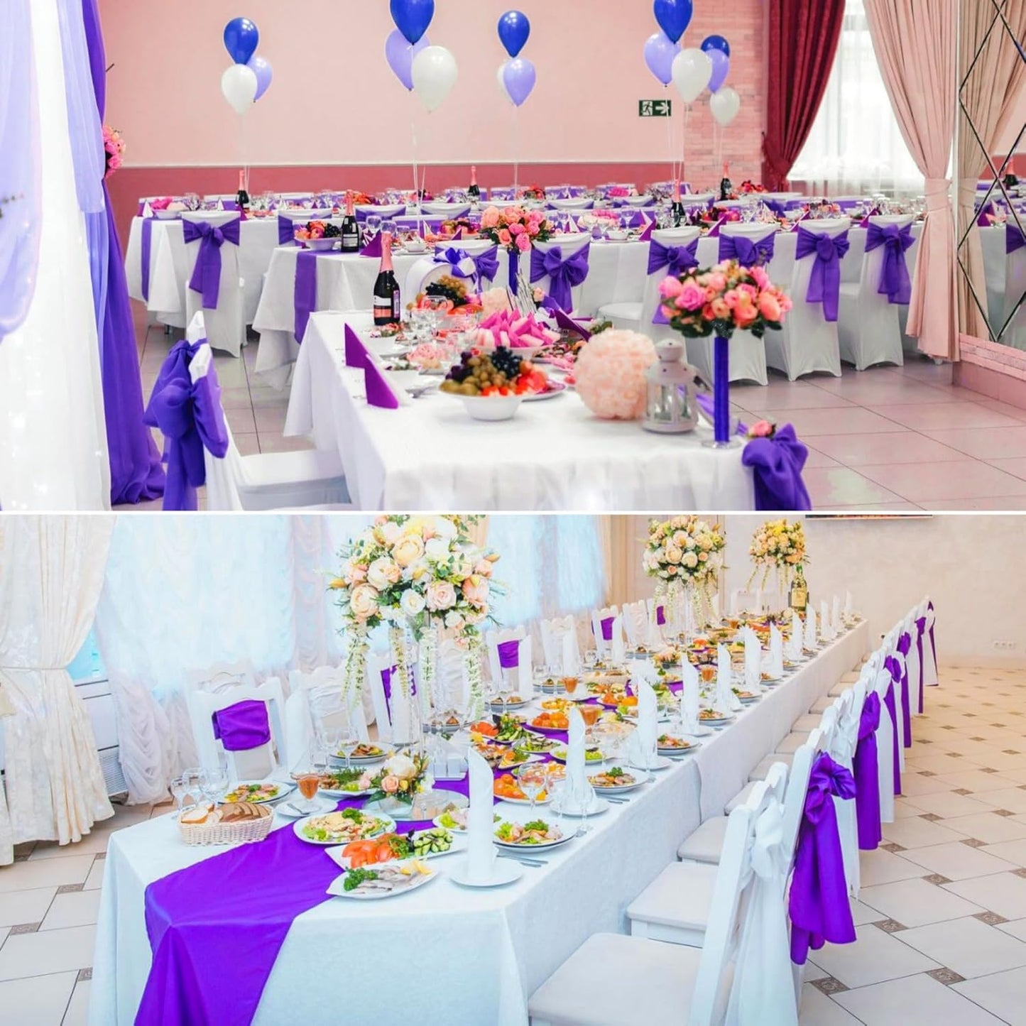 50 PCS Satin Chair Sashes Bows Decorative Universal Chair Cover Band Chair Ribbon Ties Back Sash for Wedding Party Ceremony Reception Hotel Events Birthday Banquet Restaurant Decor(7x108inch,Purple)