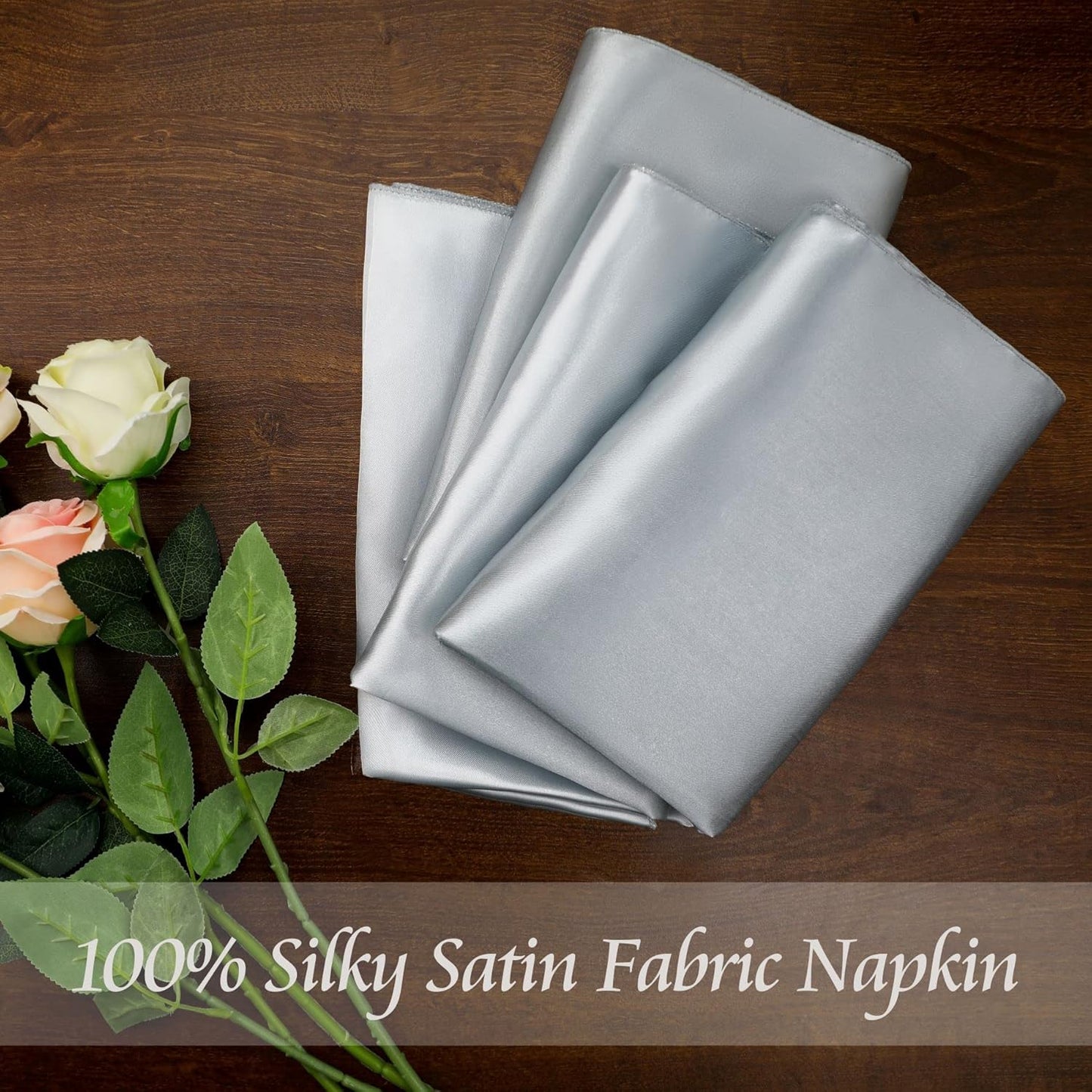 Manyshofu 60 Pieces Silver Satin Napkins - 20x20 Inches Cloth Napkins, Square Satin Fabric Napkins Set - Elegant & Reusable Table Napkins for Wedding Dinner Party Lunch Banquet Restaurant Decoration