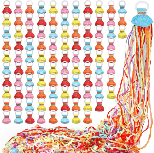 No Mess Streamers 100pack, Colorful Confetti Poppers,Hand Throw Party Poppers No Mess for Birthday, Graduation, Wedding Send Off, Engagement Party Favors（Colorful 100Pack）