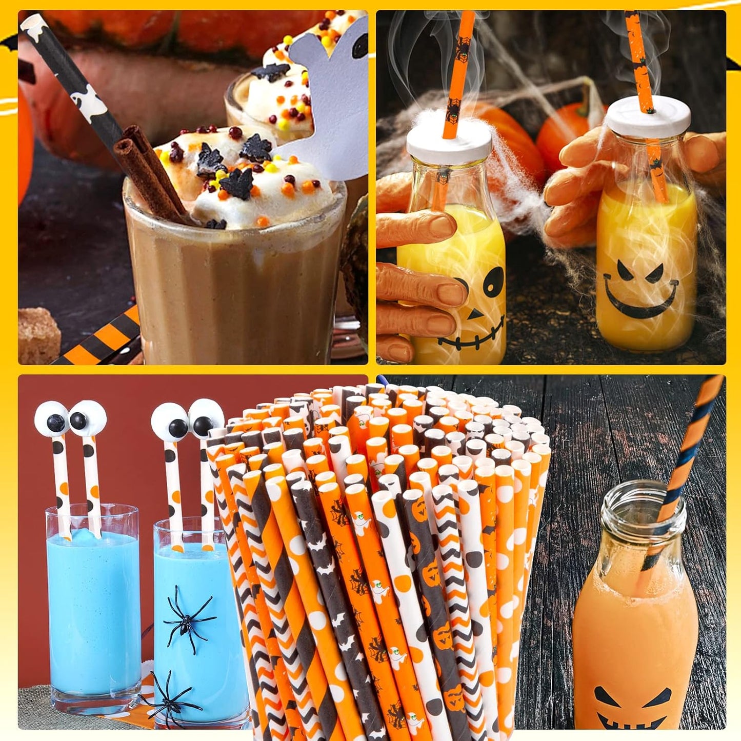HANSGO Halloween Paper Straws, 180PCS Paper Drinking Straws Bulk for Decorating Halloween Party Cupcake