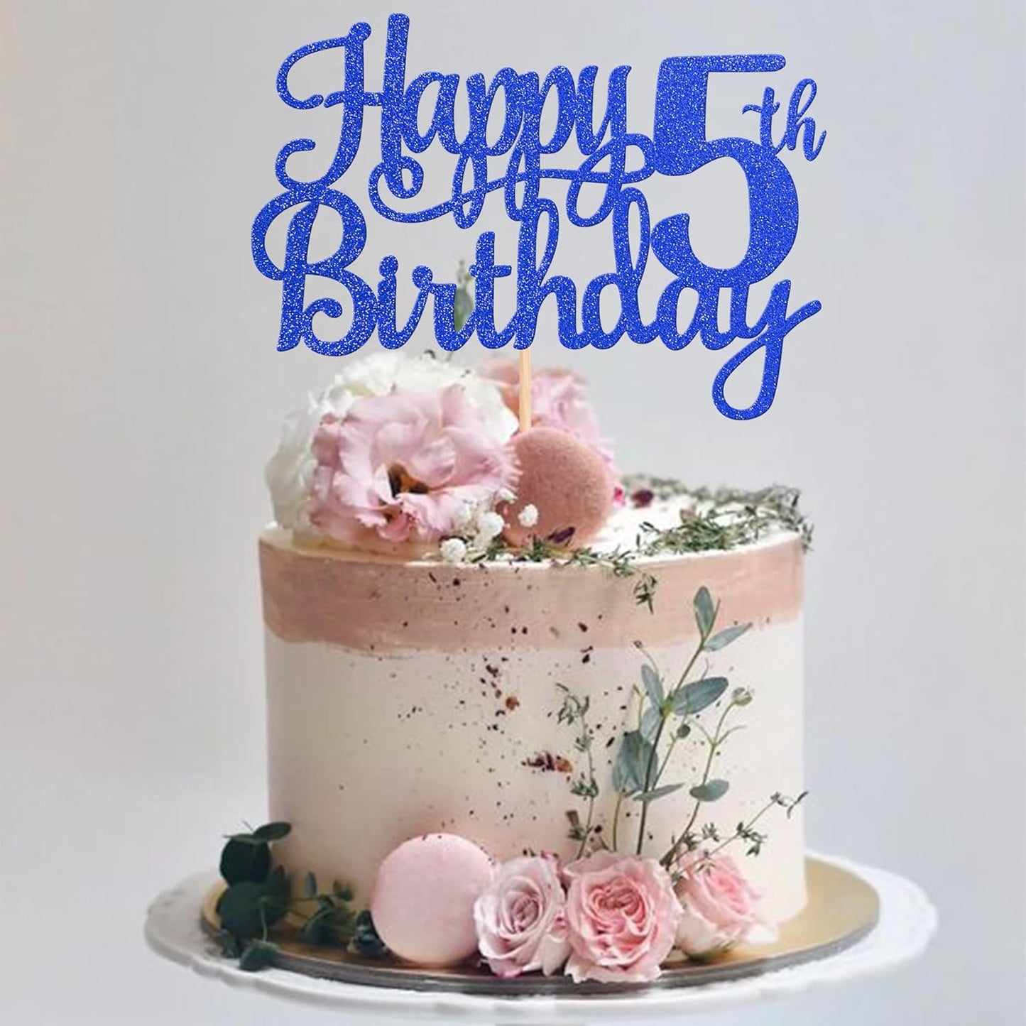 1 PCS Happy 5th Birthday Cake Topper Glitter Cheers to 5 Years Cake Pick Five Fabulous Cake Decoration for 5th Birthday Theme Party Decorations Supplies Blue