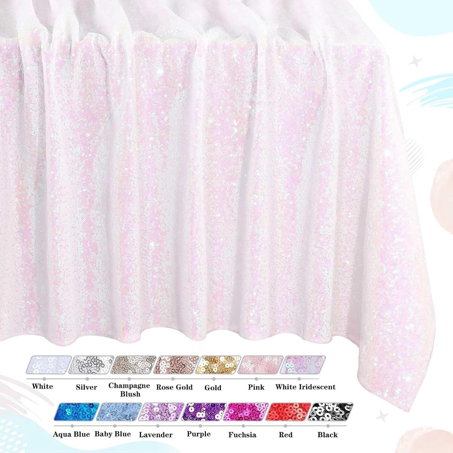 QueenDream Sparkly Sequin Tablecloth - White Iridescent Table Cloth 50x80 Inches Rectangle Table Overlay Fabric for Birthday Parties Baby Shower Decoration