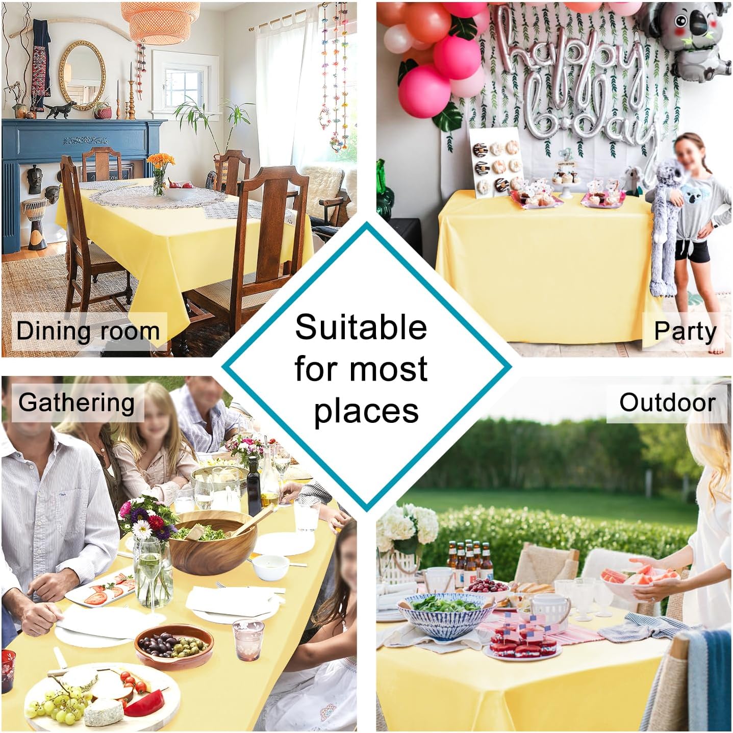 Hiasan Light Yellow Tablecloth for Square Tables - Waterproof and Spillproof Washable Fabric Small Table Cloth for Dining Room Kitchen Party, 40 x 40 Inch