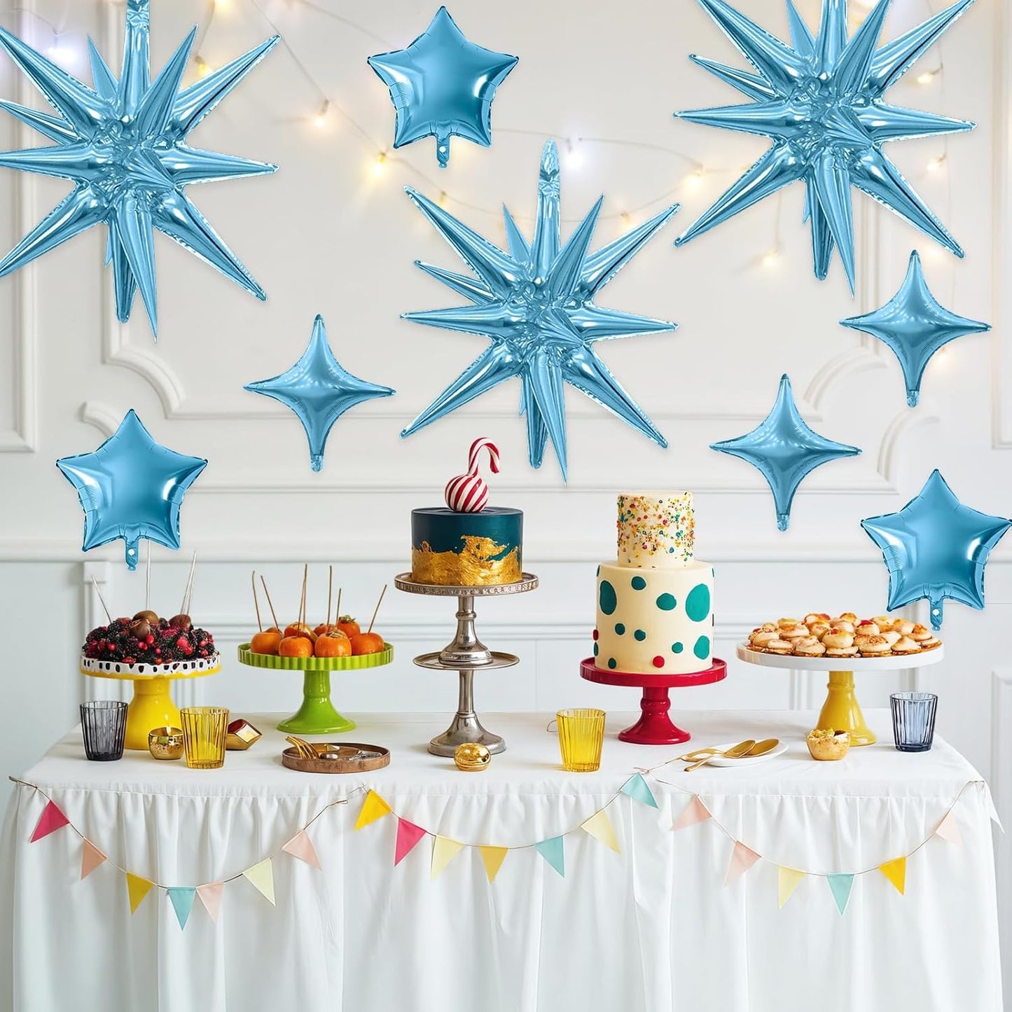 Blue Star Balloon,16Pcs Light Blue Star Foil Balloons Set with 22Inch Explosion Spike Cone Balloons and 10Inch Quadrangle Helium Balloon for Birthday Wedding Baby Shower Party Decorations