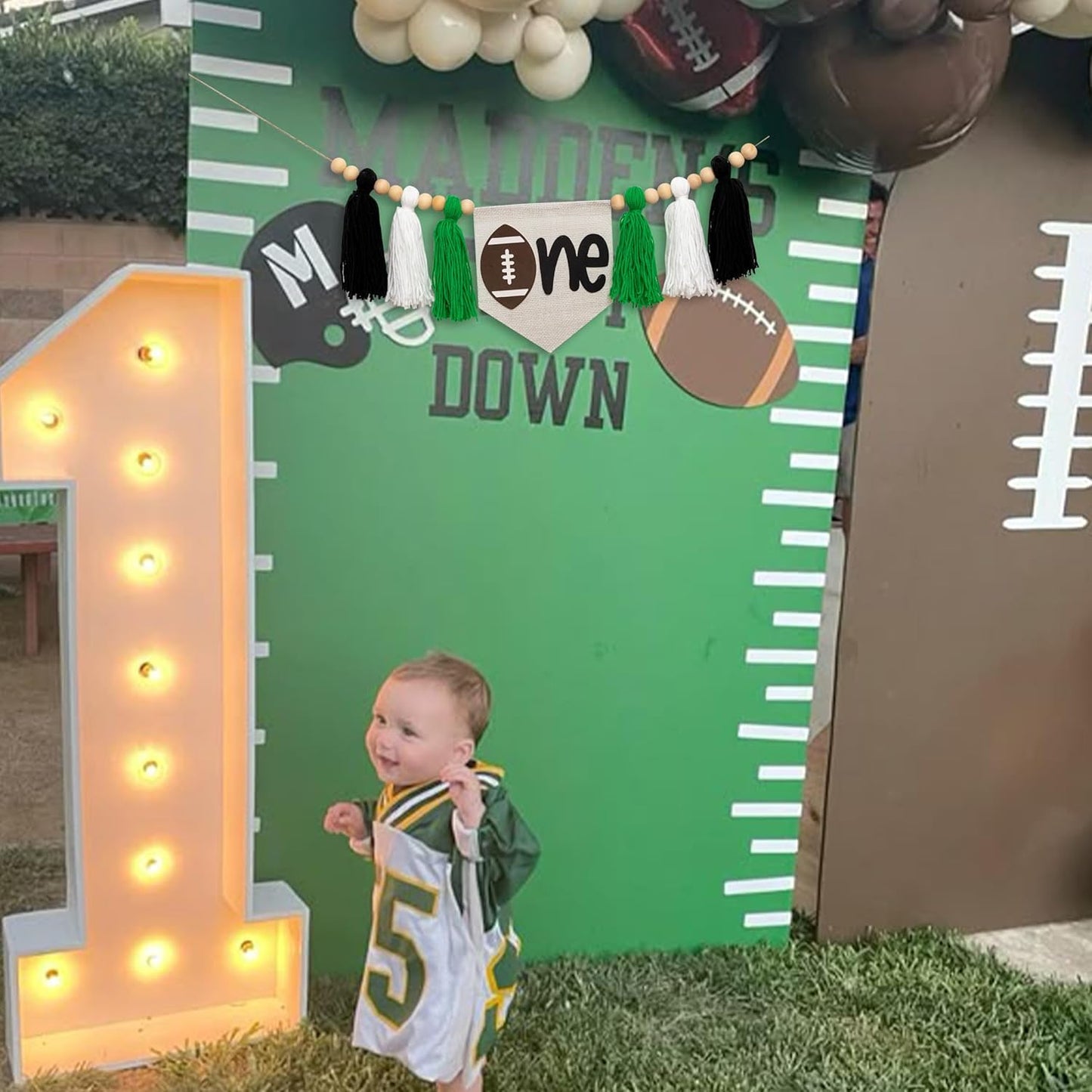 Gostman Football One High Chair Banner - Handmade Football Theme Tassel Garland Banner, First Birthday Party Decoration for Baby Boy (Football Tassel Banner)