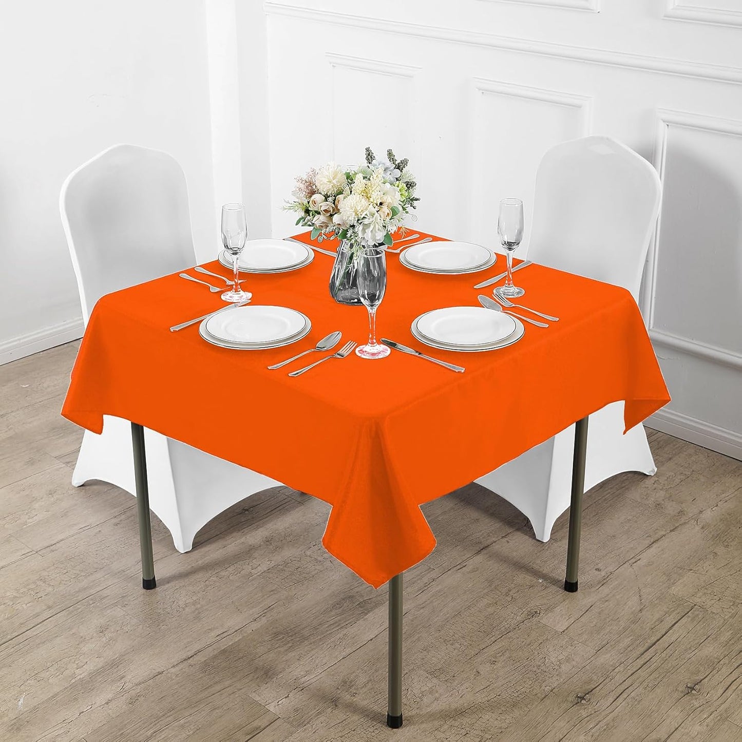 Fokitut 2 Pack Waterproof Square Tablecloth, 52x52 Inch, Stain Resistant and Wrinkle Polyester Table Cloth, Fabric Table Cover for Kitchen Dining, Wedding, Party, Holiday Dinner-Orange