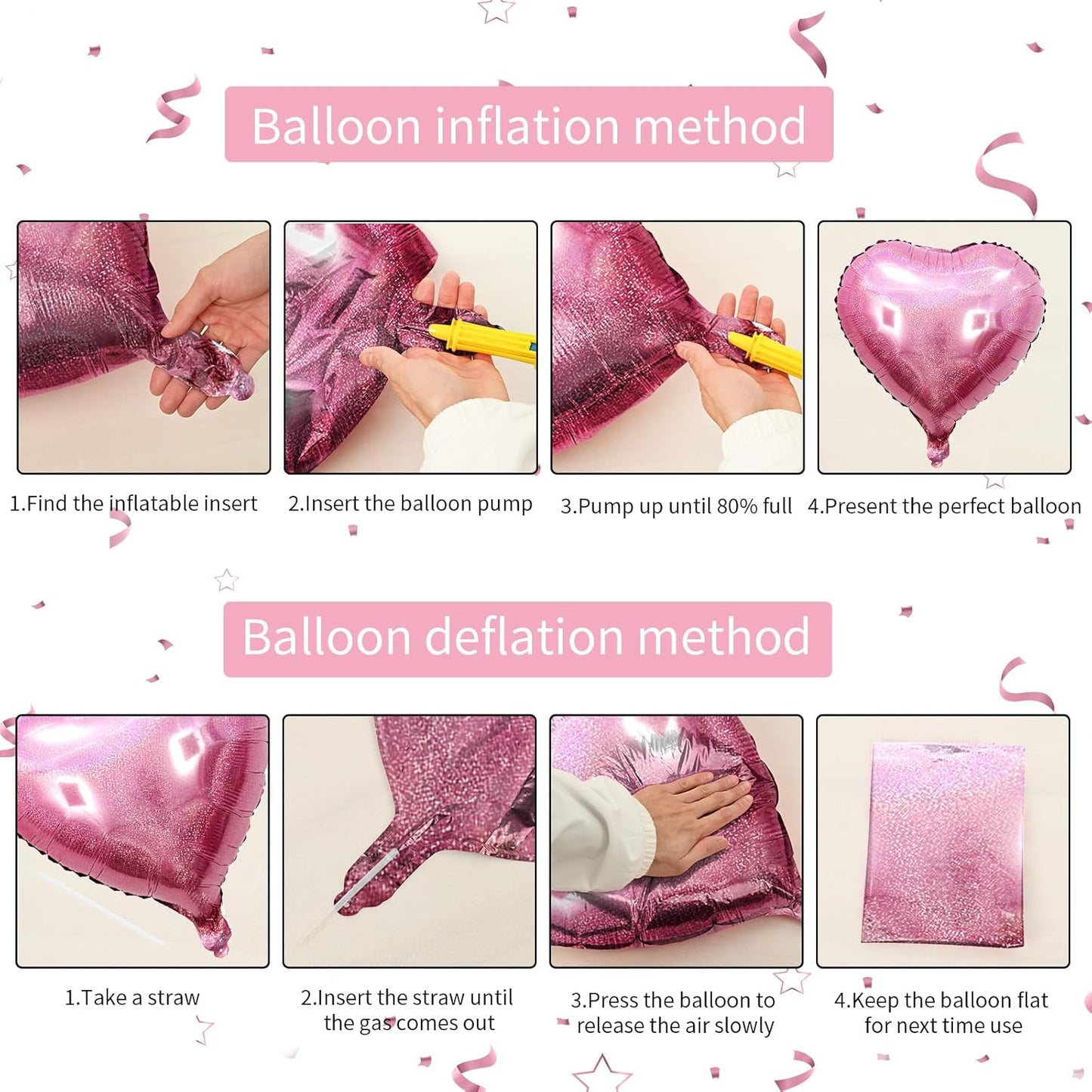 Biapian Light Pink Heart Balloons, 10PCS Glitter Pink Heart Shape Balloons Foil, 18inch Pastel Pink Love Heart Balloons for Girls Women Valentines Day, Wedding, Brithday, Baby Shower Party Decorations