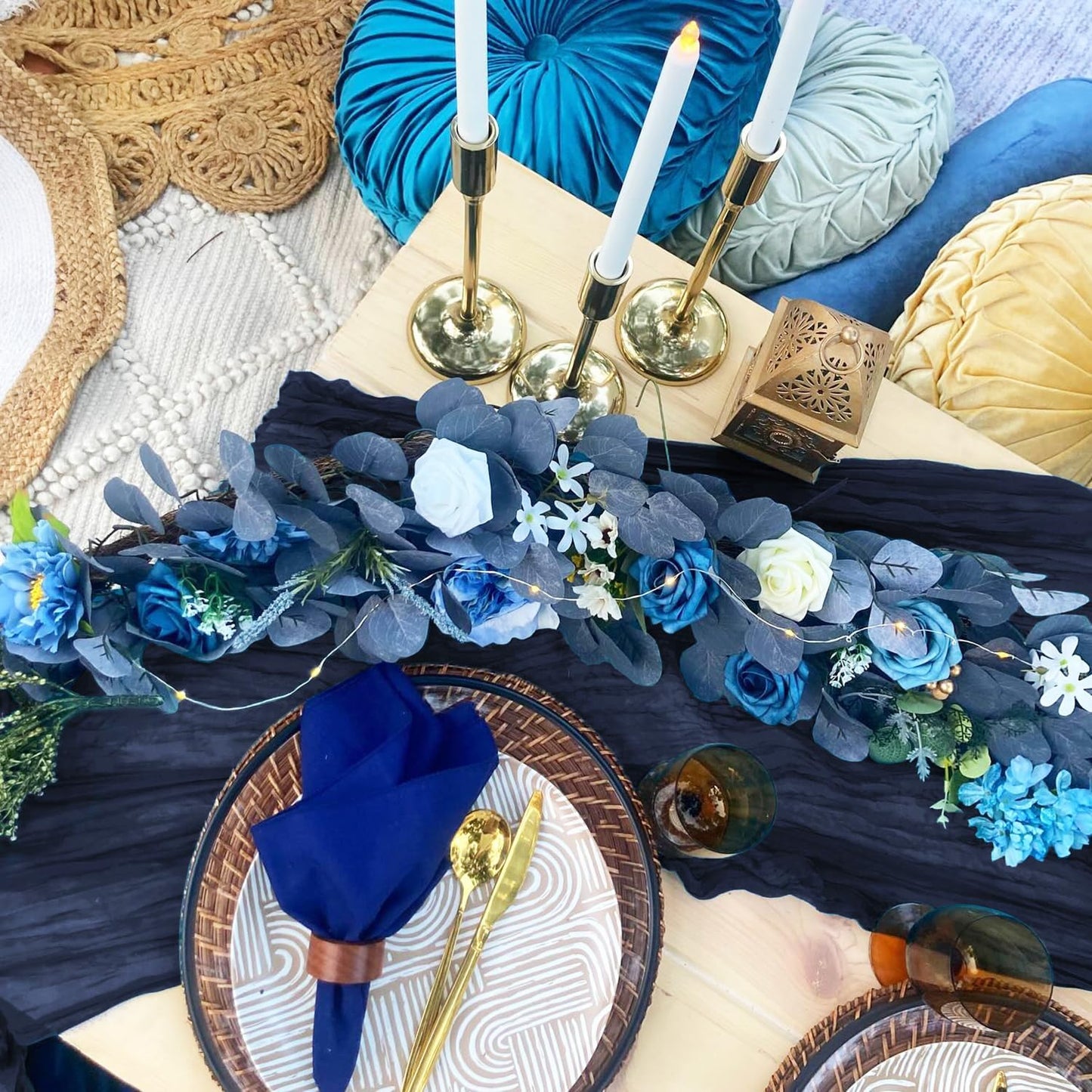 6 Pack Navy Blue Cheesecloth Table Runner Summer 10FT Sheer Navy Cheese Cloth Table Runners Boho Gauze 120 Inches Summer Table Decorations for Wedding Bridal Baby Shower Tea Party Decor