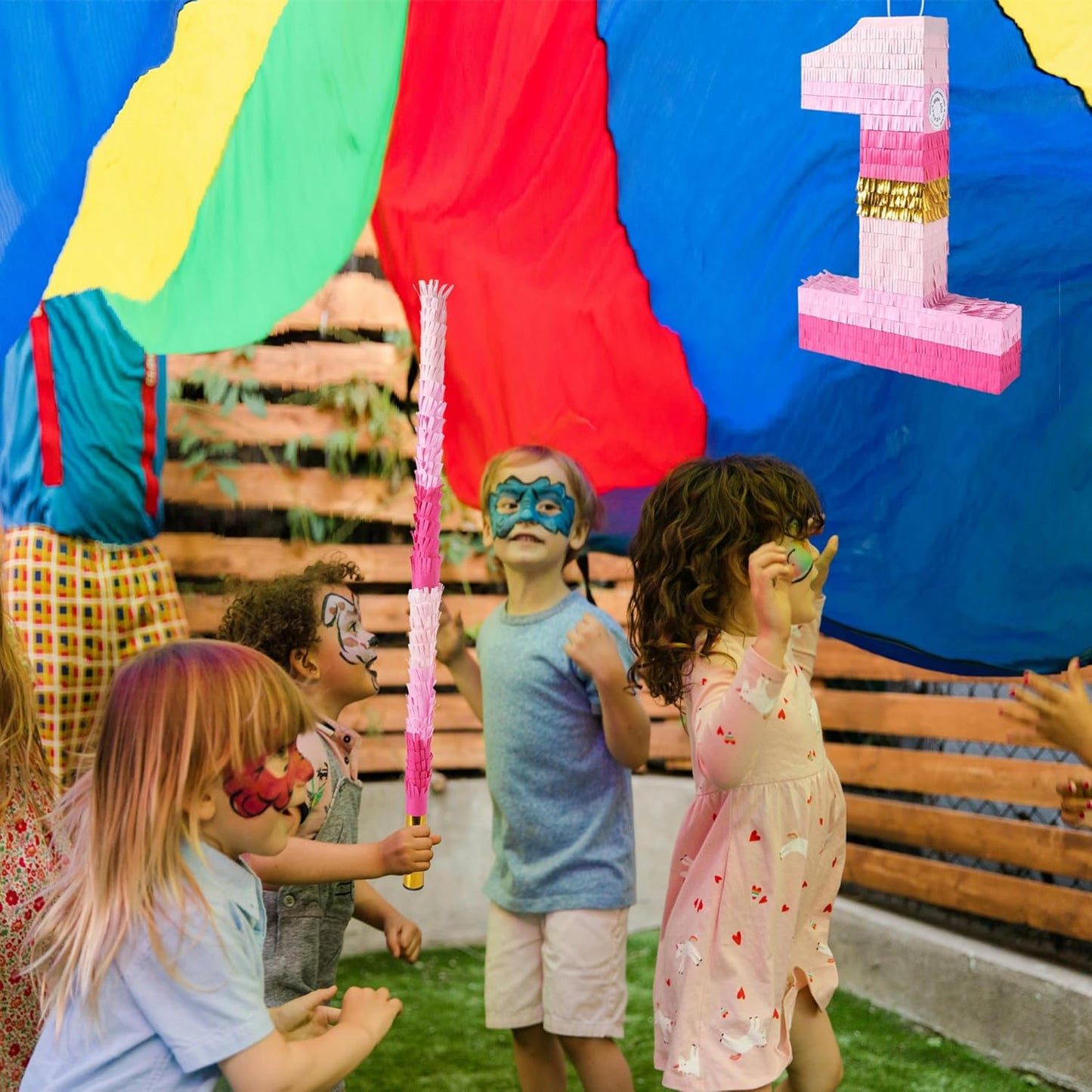 PCFING 20 Inch Number 1 Piñata Pink Gold with 30 Inch Piñata Stick Blindfold Confetti for Boys Girls Adults Birthday Party Decorations, Anniversary Celebration, Fiesta