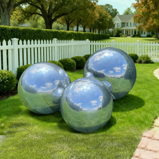 3PCS Silver Inflatable Mirror Ball, Big Shinny Balls Reusable Large PVC Disco Ball Balloon for Large Event Decoration, Party, Concerts, Stage, Wedding Decor, Without Air Pump