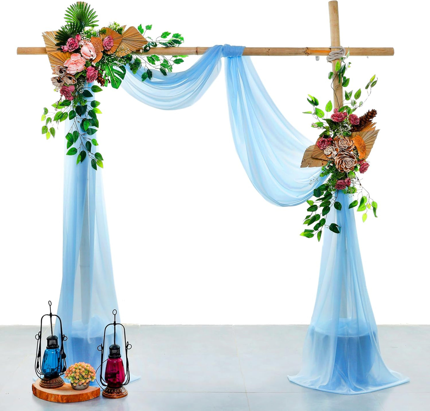 VDS Pack of 4 Panel (30 Inch X 20 Feet) Wedding Arch Draping Fabric Sheer Chiffon Fabric Drapery for Wedding Ceremony Reception Swag Backdrop Canopy Chuppah ARBO Altars Decoration (Turquoise)