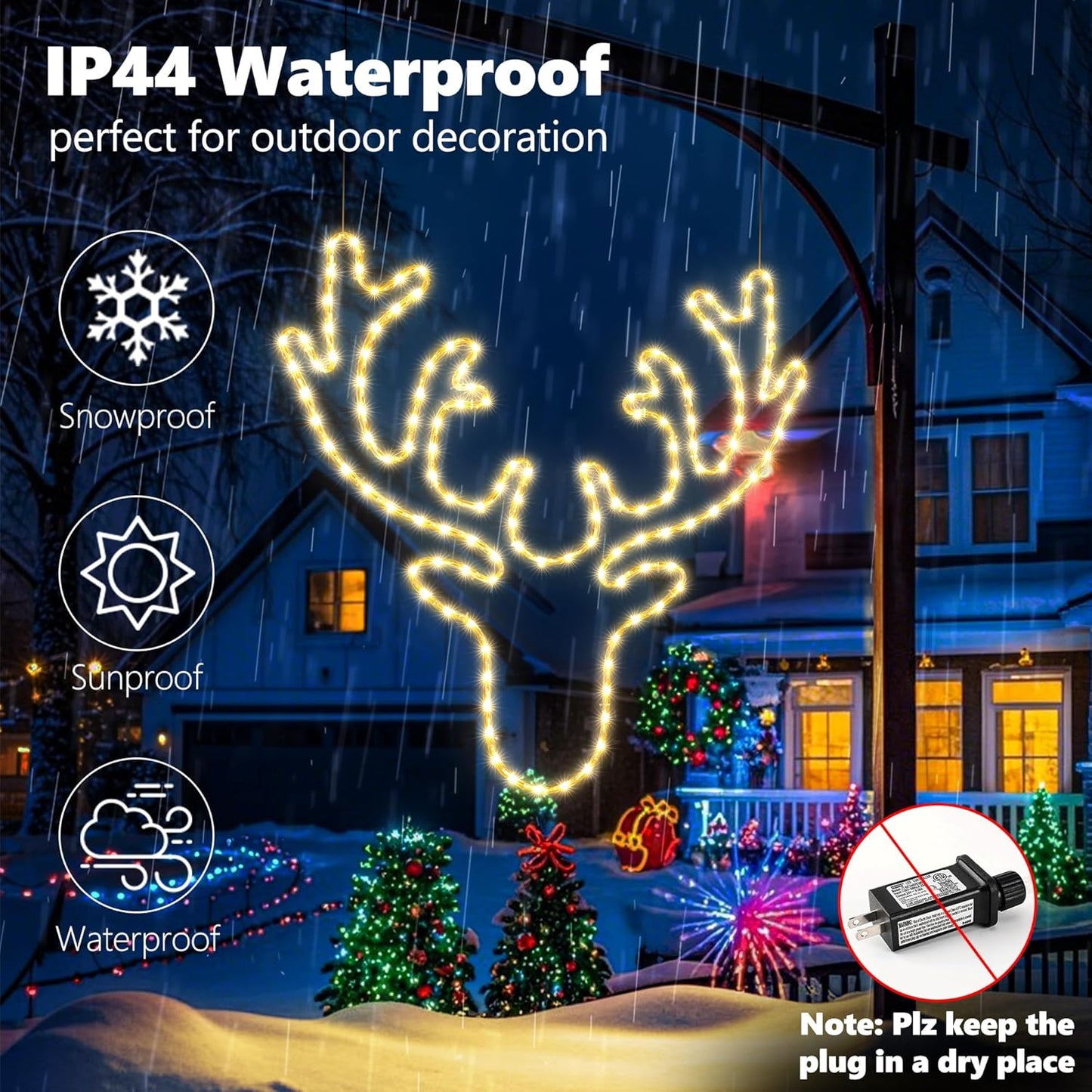 Christmas 32'' Large Reindeer Lights Decoration - 134LED Waterproof Christmas Outdoor Lighted Large Elk Sign for Wall Decor with Timer for Outdoor Home Party Wall Hanging Light