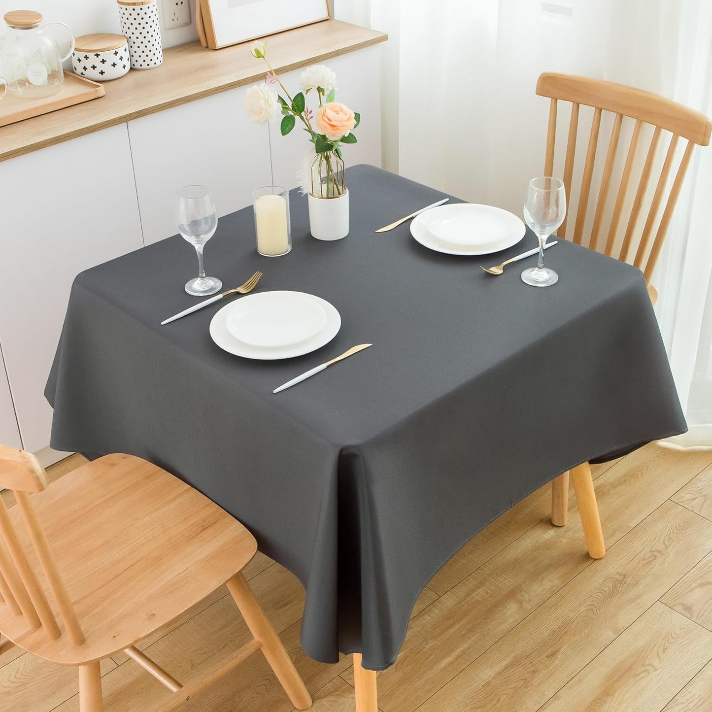 2 Pack Square Table Cloth 70X70 Inch Grey Washable Fabric Tablecloth Polyester Solid Dining Table Cover for Birthday Party Dinner Holiday Outdoor Indoor
