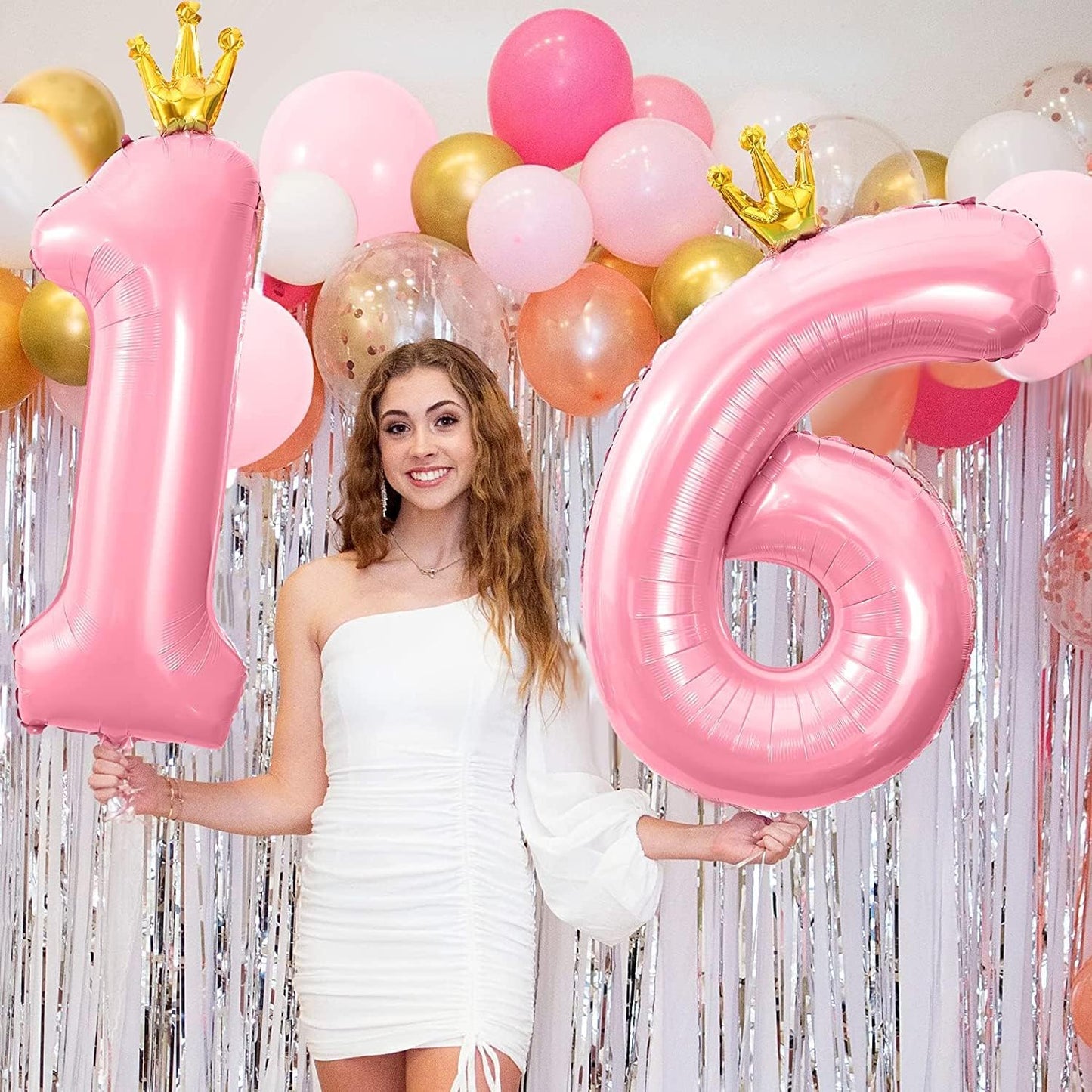 40 Inch Number Balloon 0-9(Zero-Nine) with Crown, Big Size Happy Birthday Balloon, Foil Helium Big Number Balloon for Birthday Party,Wedding, Anniversary (PINK 0)