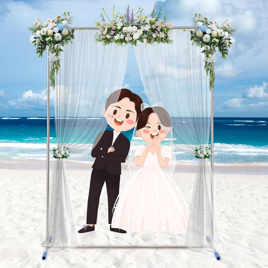 7*5FT Metal Backdrop Stand Kit, Heavy Duty Rustproof Wedding Arch for Indoor/Outdoor, Wide Base for Party/Christmas/Birthday Decorations (Silver)