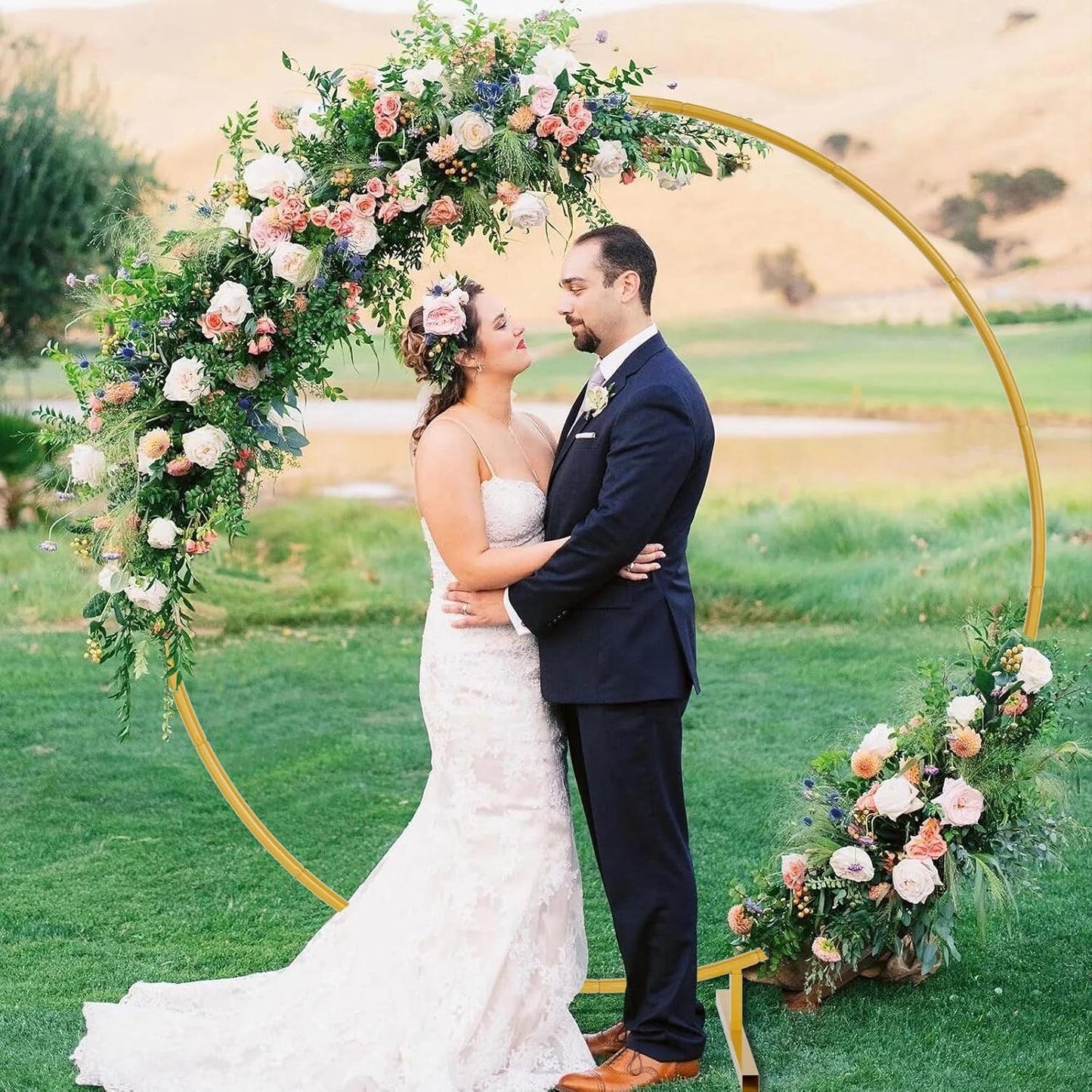 6.6ft Round Backdrop Stand, Stable Balloon Arch Stand, Metal Wedding Arch Backdrop Stand Circle Backdrop Stand Frame for Wedding, Birthday Party, Baby Shower Decoration (Gold)