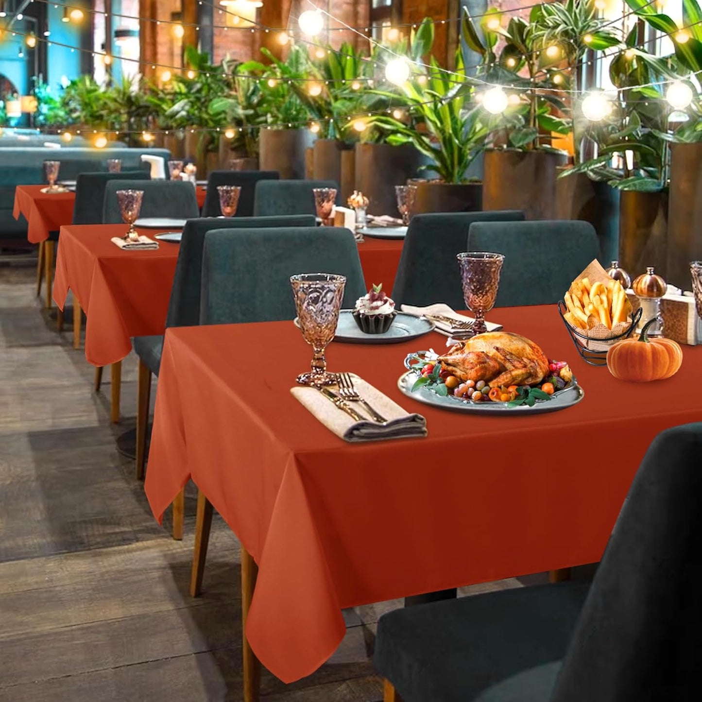 sancua 6 Pack Rust Tablecloth 60 x 102 Inch, Rectangle Thanksgiving Burnt Orange Table Cloth for 6 Feet Tables - Stain and Wrinkle Resistant Washable Polyester Table Cover for Dining Parties Camping