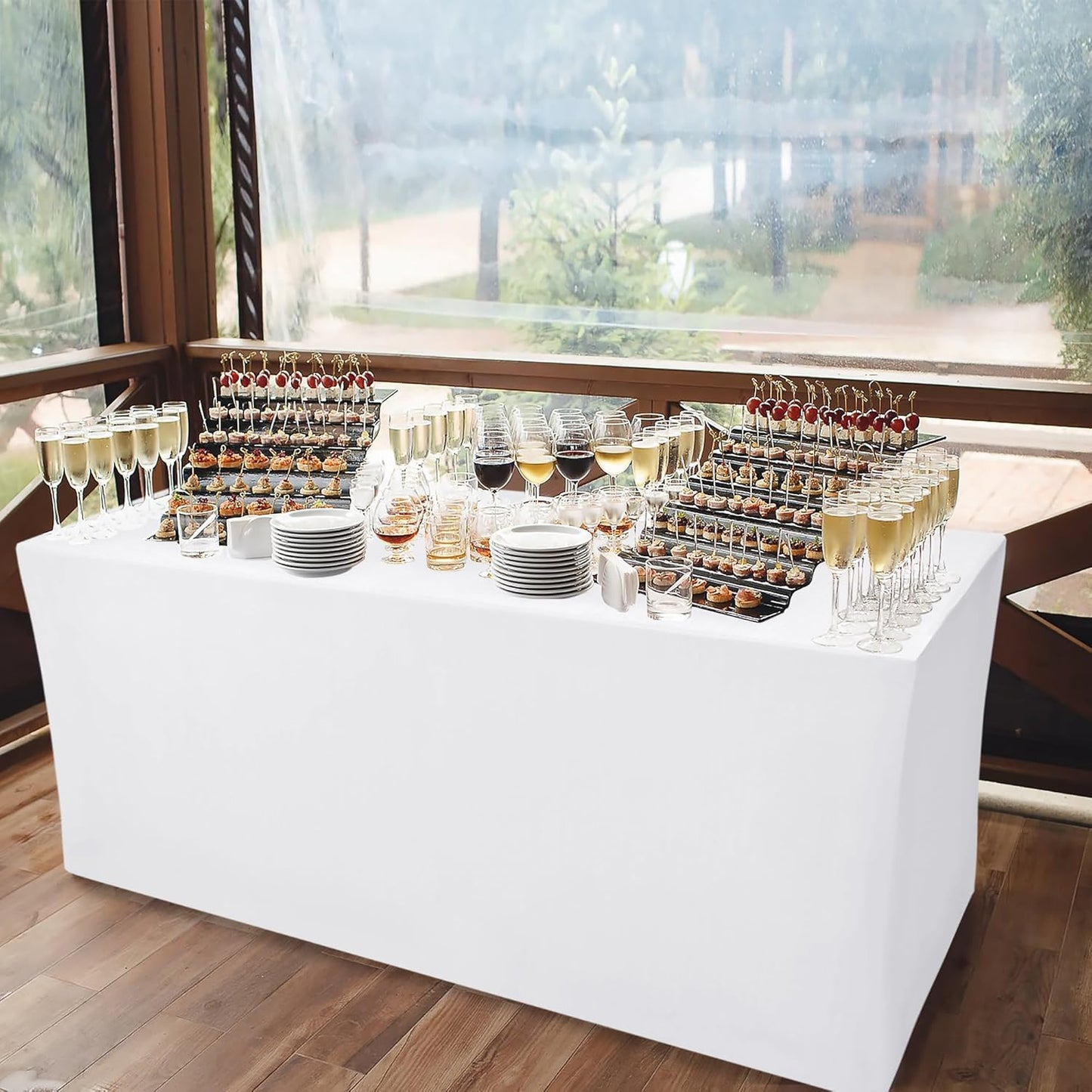 Nasitos White Fitted Table Covers for 5 Foot Tables - 60 x 30 Inch - 2 Pack Stretch Spandex Rectangle Table Clothes, Fabric Tablecloths for Parties, Trade Show, Craft Show, Birthday