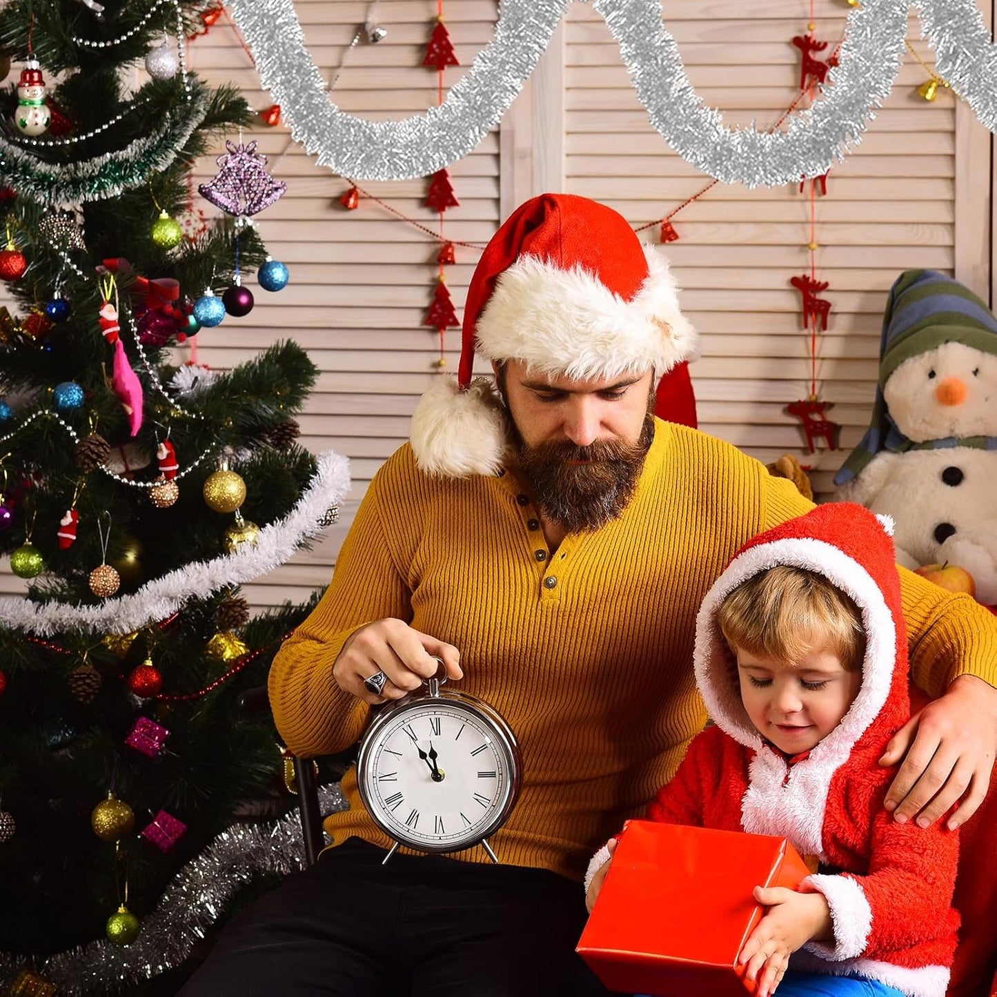 25 Feet Silver Christmas Tinsel Garland, Metallic Foil Twist Garland Wall Hanging Tinsel Banner Backdrop for Parade Floats, Easter, Mother's Day, Birthday Party Decorations (4in x 25ft)