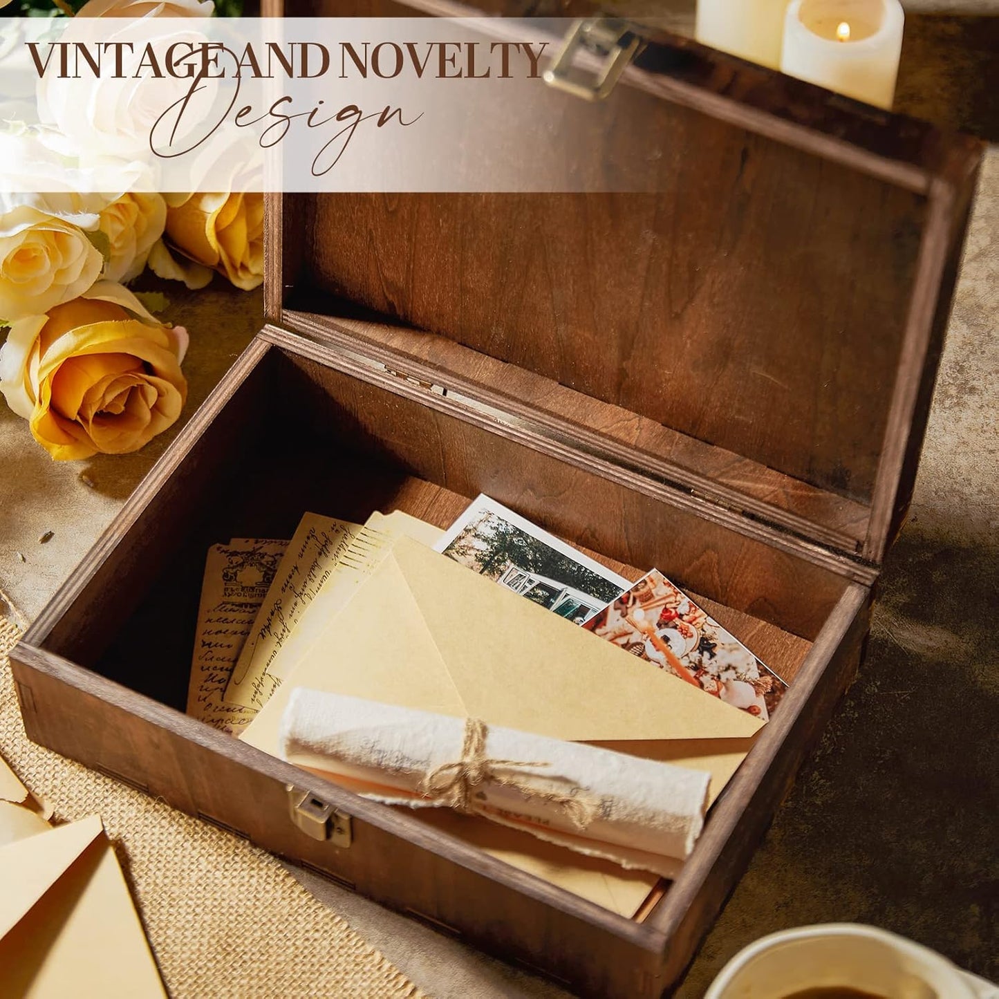 AW BRIDAL Engraved Wedding Memory Box with Lid, Wood Keepsake Boxes for Storage, Wedding Gifts for Couples, Bridal Shower and Bachelorette Gifts for Bride, Engagement Gifts for Newlyweds
