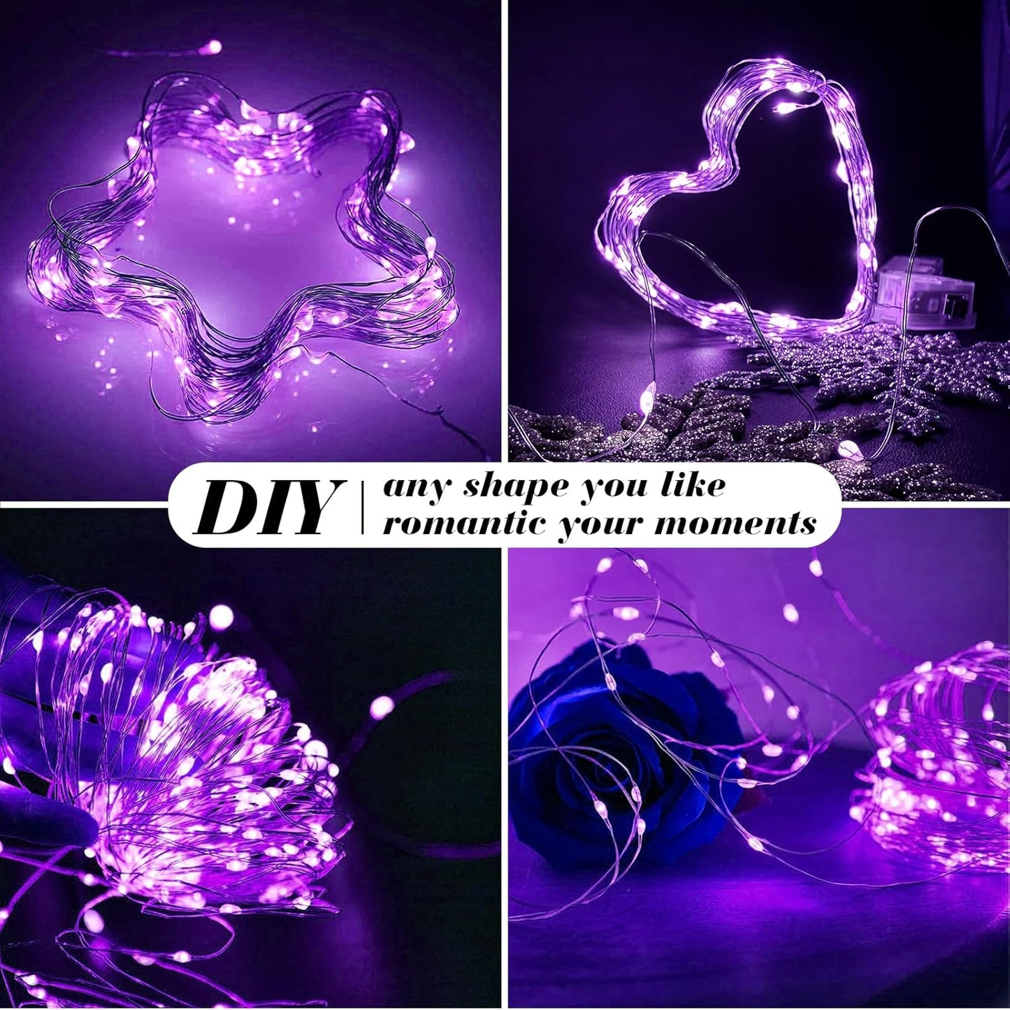 ZGWJ 12 Pack Fairy Lights Battery Operated, 7ft 20 Mini LED Fairy String Lights Silver Wire 3 Modes for DIY, Parties, Wedding, Bedroom, Halloween Christmas Decoration Purple