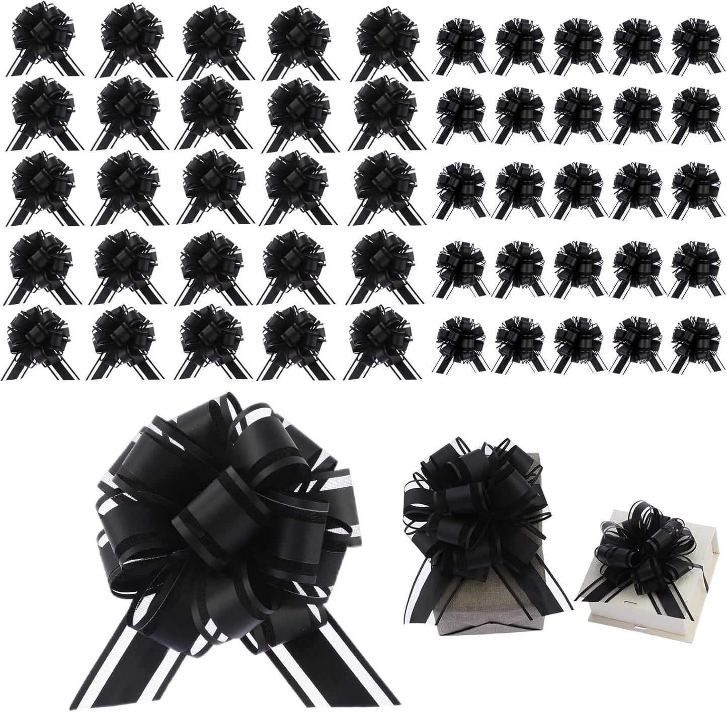 40 Pieces 6 Inches and 3 Inches Pull Bow Wrapping Pull Bow Ribbon Pull Bows for Wedding Baskets,Large Bows for Presents. (Black)