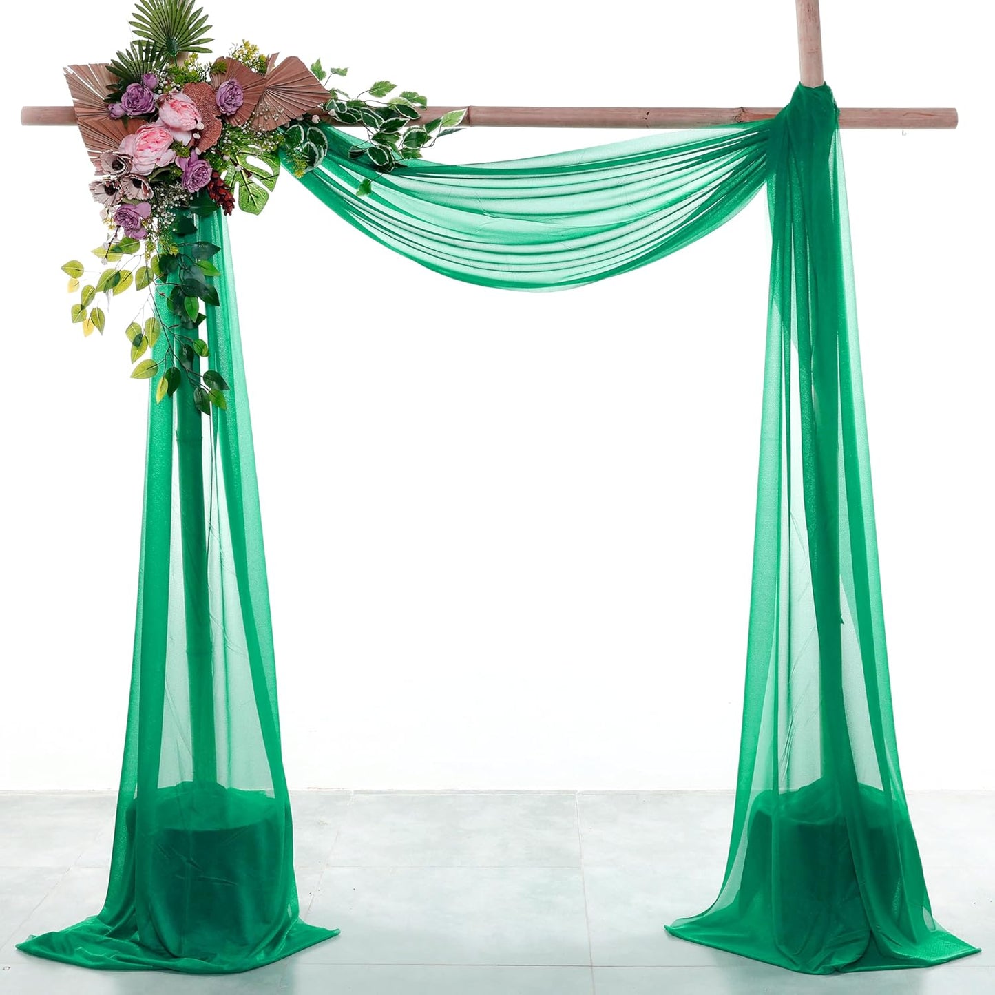 VDS Pack of 1 Panel (30 Inch X 40 Feet) Wedding Arch Draping Fabric Sheer Chiffon Fabric Drapery for Wedding Ceremony Reception Swag Backdrop Canopy Chuppah ARBO Altars Decoration (Emerald)