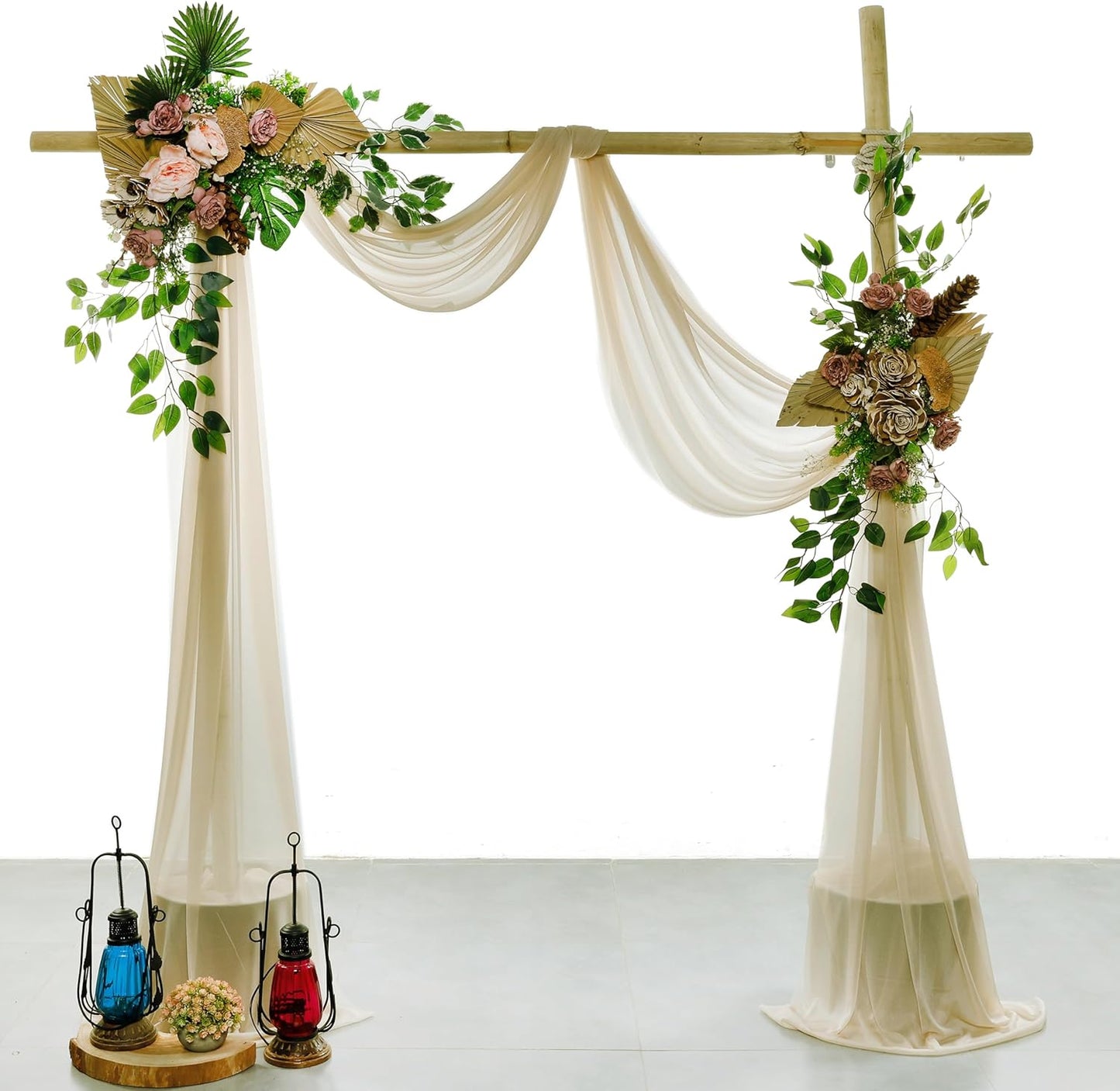 VDS Pack of 2 Panel (30 Inch X 30 Feet) Wedding Arch Draping Fabric Sheer Chiffon Fabric Drapery for Wedding Ceremony Reception Swag Backdrop Canopy Chuppah ARBO Altars Decoration (Champagne)